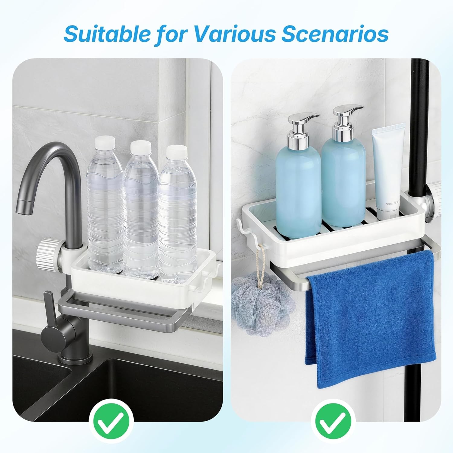 Sink Caddy Kitchen Sink Organizer, 360° Rotating Faucet Sponge Holder for