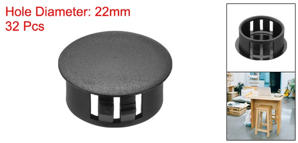 32Pcs 22mm(7/8′) Black Nylon Plastic Round Locking Hole Plugs Insert End Caps