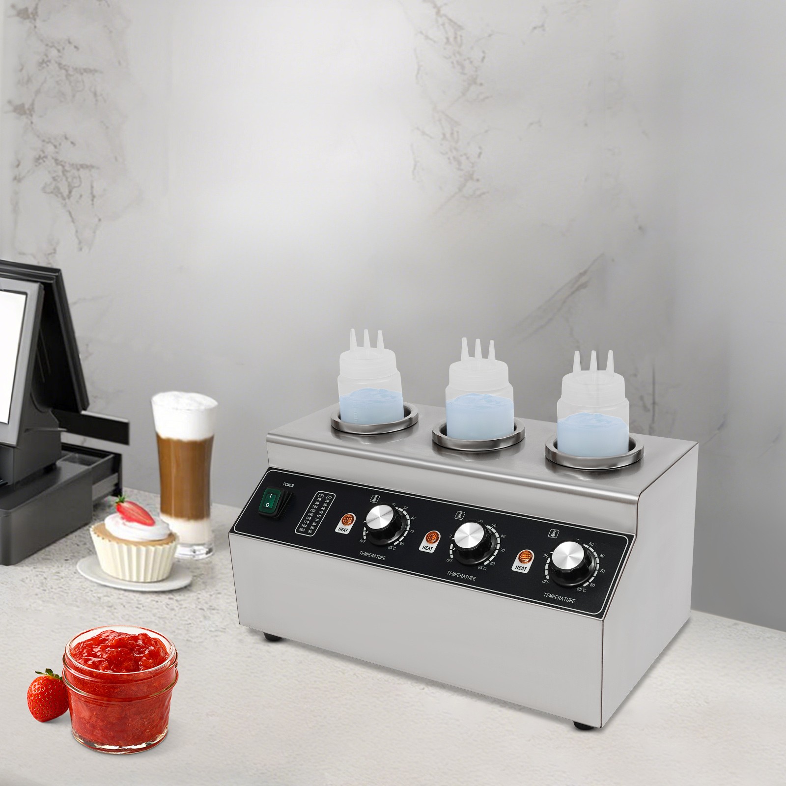 Electric Sauce Warmer Commercial Cheese Dispenser Warming Machine with 3 Bottles