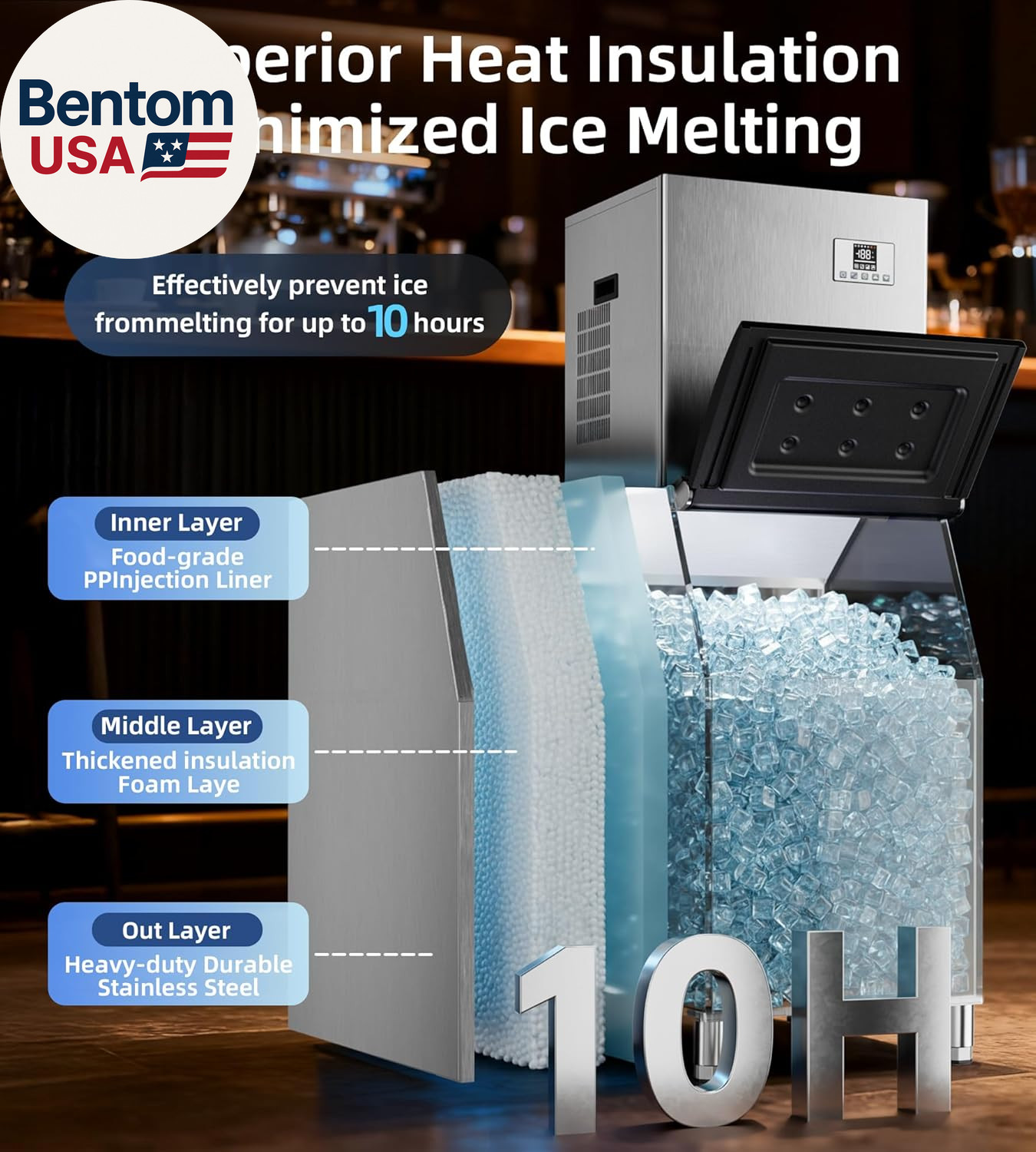 Commercial Ice Maker Machine 450Lbs/24H with 250Lbs Storage, Self-Cleaning Mode,