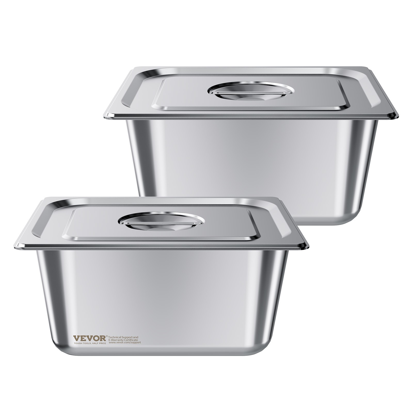 VEVOR 1/2 Size Hotel Pans with Lids Steam Pans 6″ Deep Stainless Steel 2 Pack