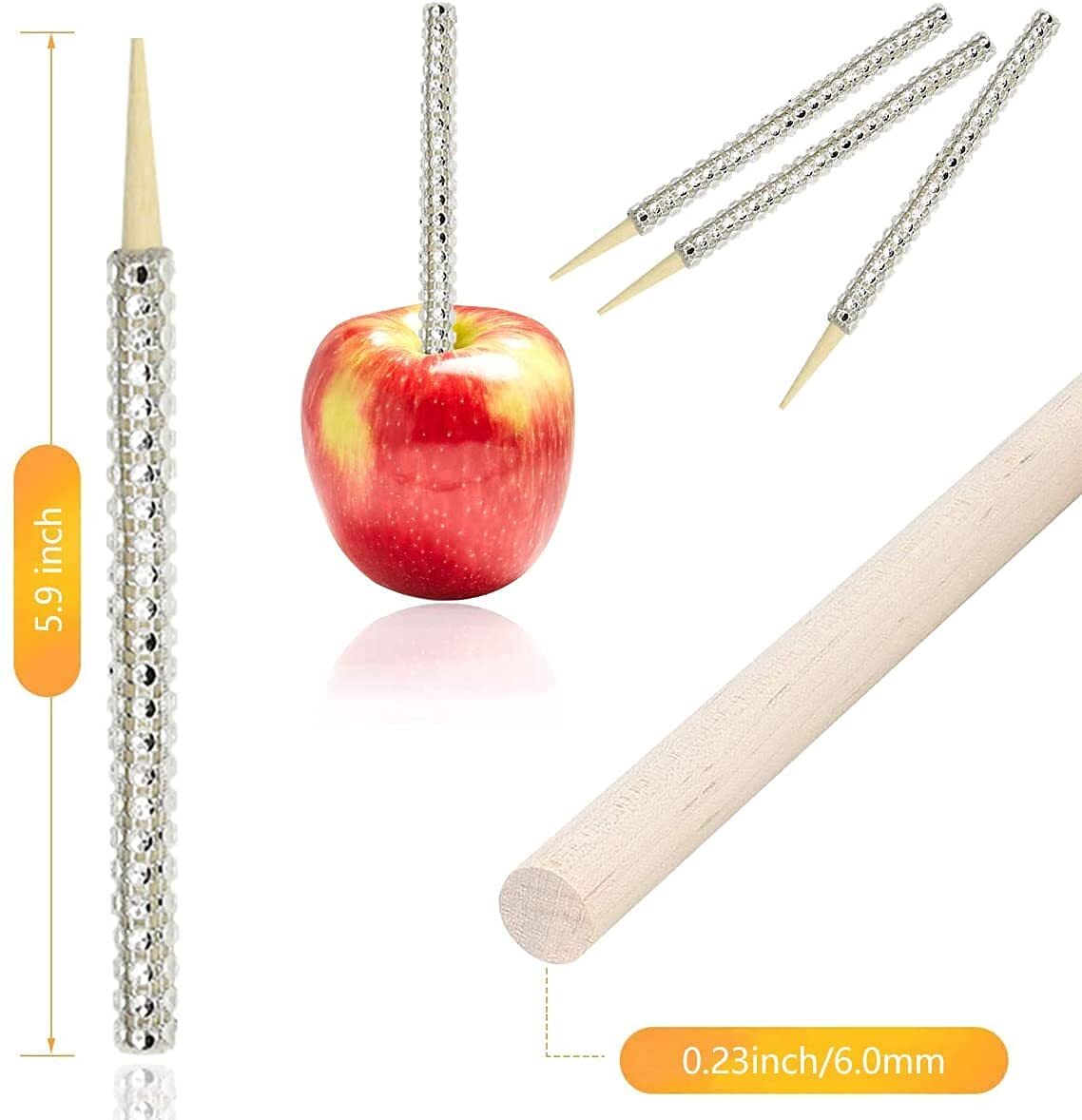 32 PCS Bling Candy Apple Bamboo Sticks Caramel Apple Wooden Pointed Skewers w…