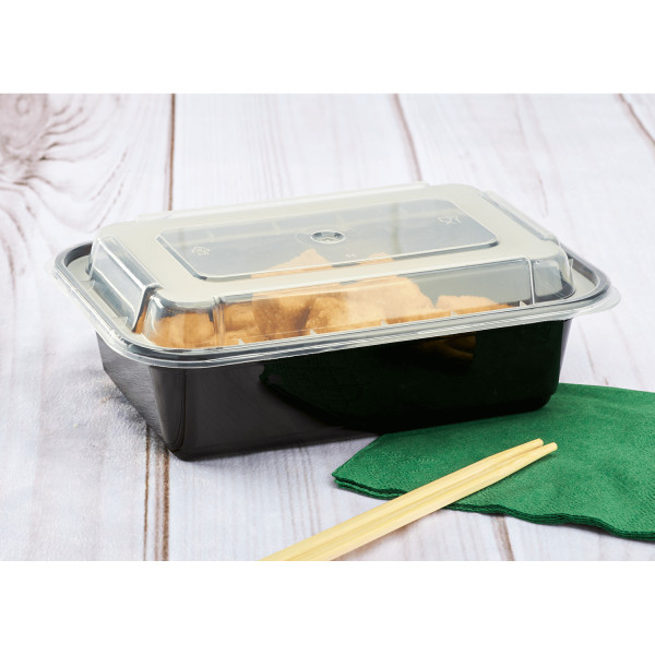 Karat 24oz Black PP Plastic Microwavable Rectangular Food Containers&Lids-150 ct