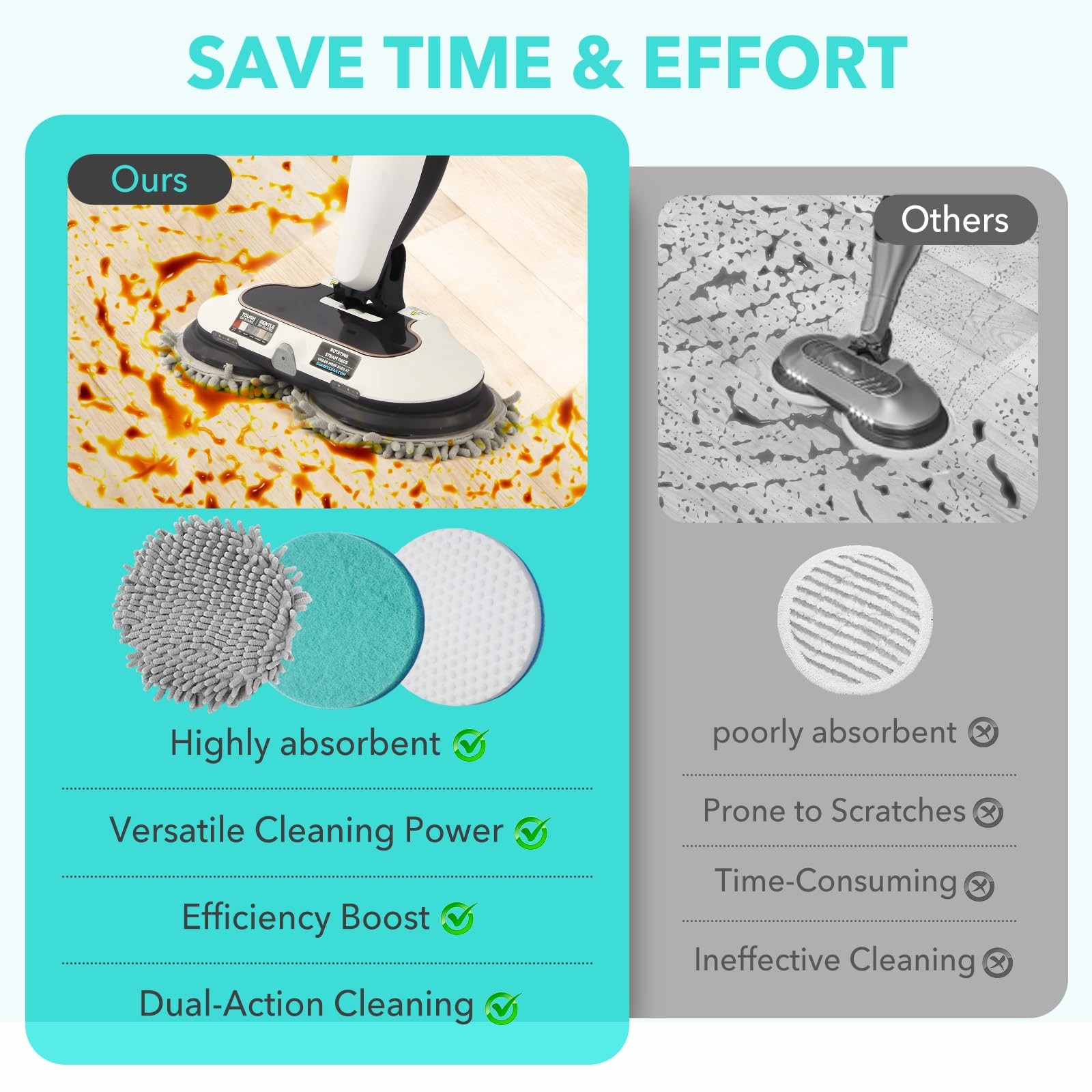 Frescares 6 Packs Steamscrub Mop Pads Replacement Power Pads Compatible