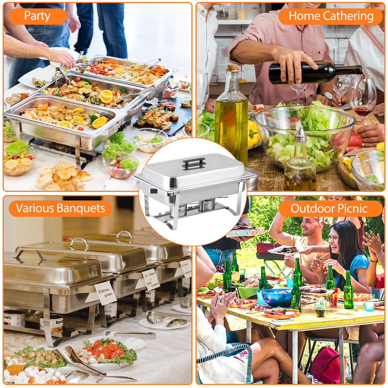 8 Pack 8 QT Stainless Steel Chafing Dish Buffet Set Catering Food Warmer