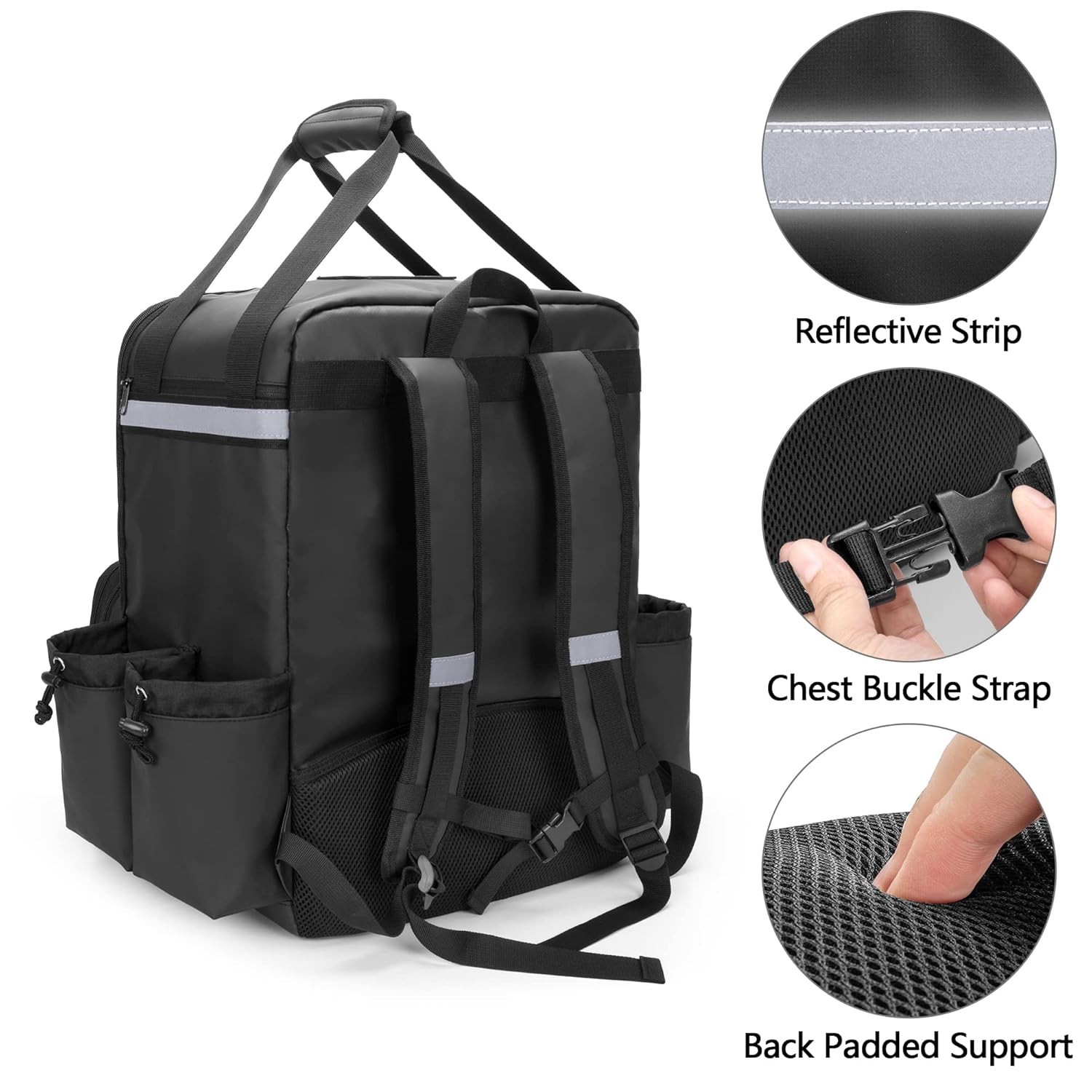 Expandable Food Delivery Backpack with 4 Cups Holder, 14” Pizza Delivery Bag