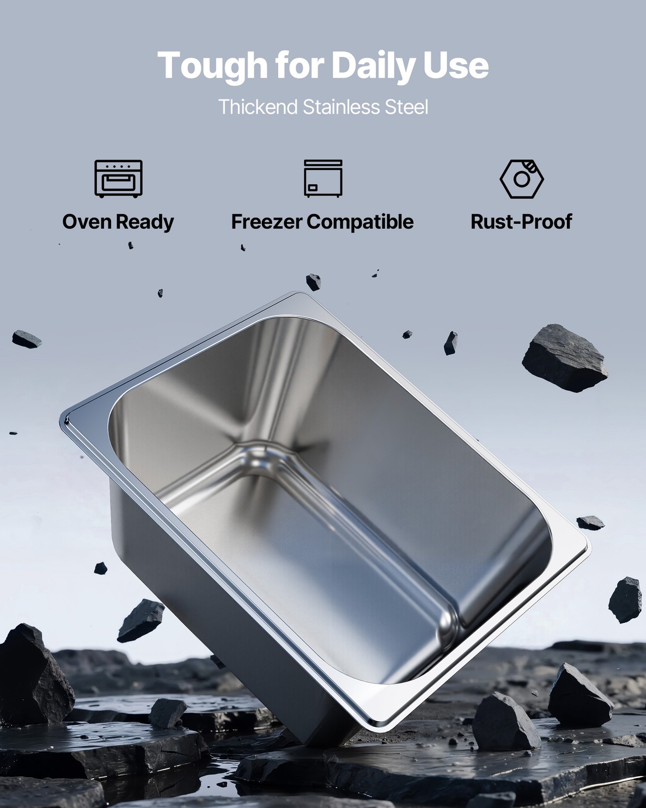 VEVOR 1/2 Size Hotel Pans with Lids Steam Pans 6″ Deep Stainless Steel 2 Pack