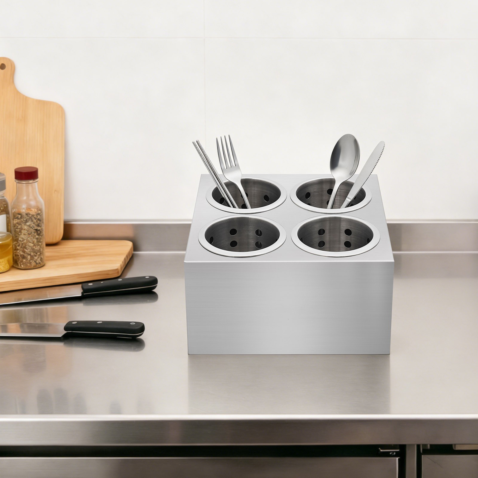 Commercial Stainless Steel Cylinder Flatware Silverware Storage Holder Boxes