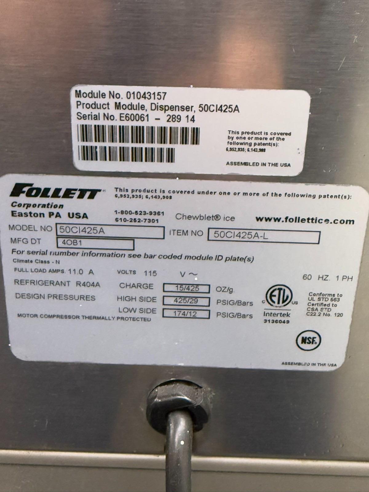 Follett 50CI425A-L Symphony Air Cooled Ice Maker & Water Dispenser & Stand Inc.