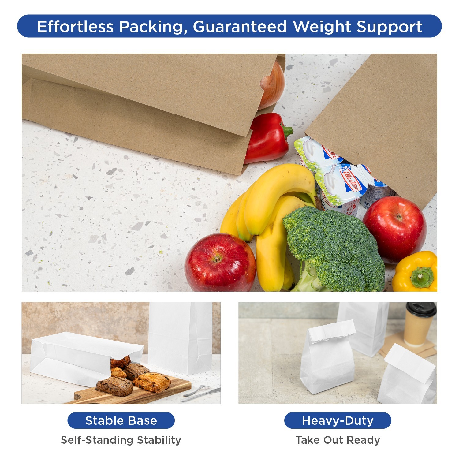 Karat White Paper Bags, 2 lb, 2000 ct – White Paper Grocery & Lunch Bags