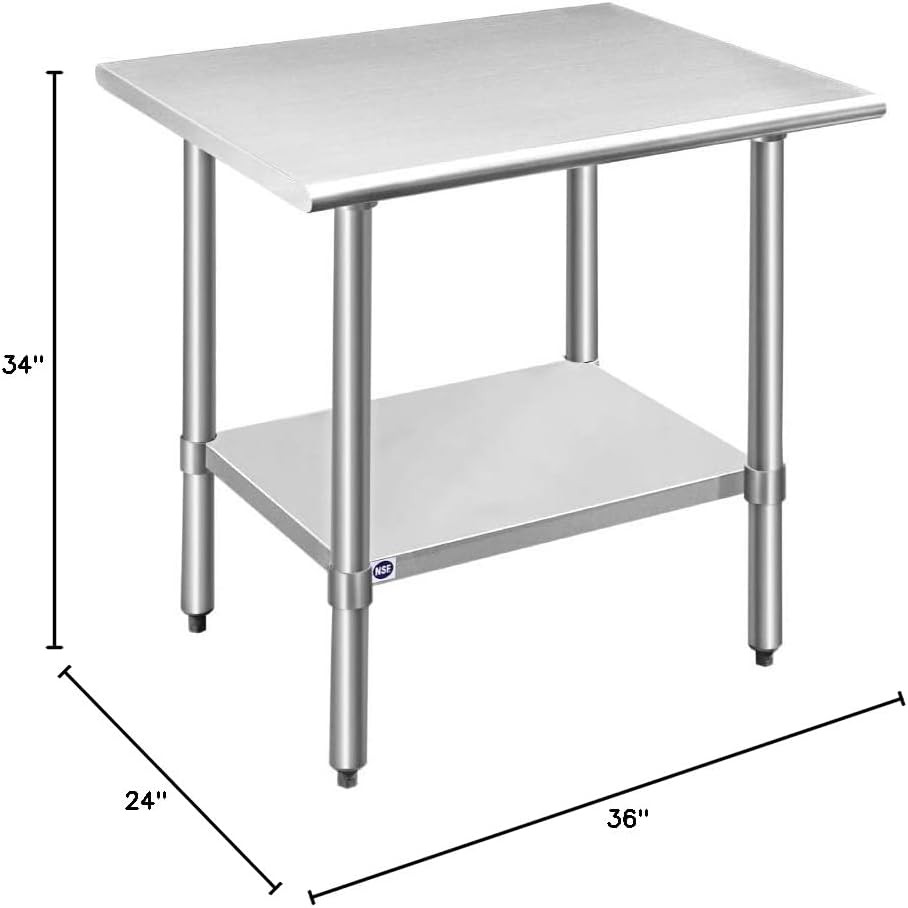 Stainless Steel Table for Prep & Work 24X36 Inches, NSF Metal Commercial Kitchen