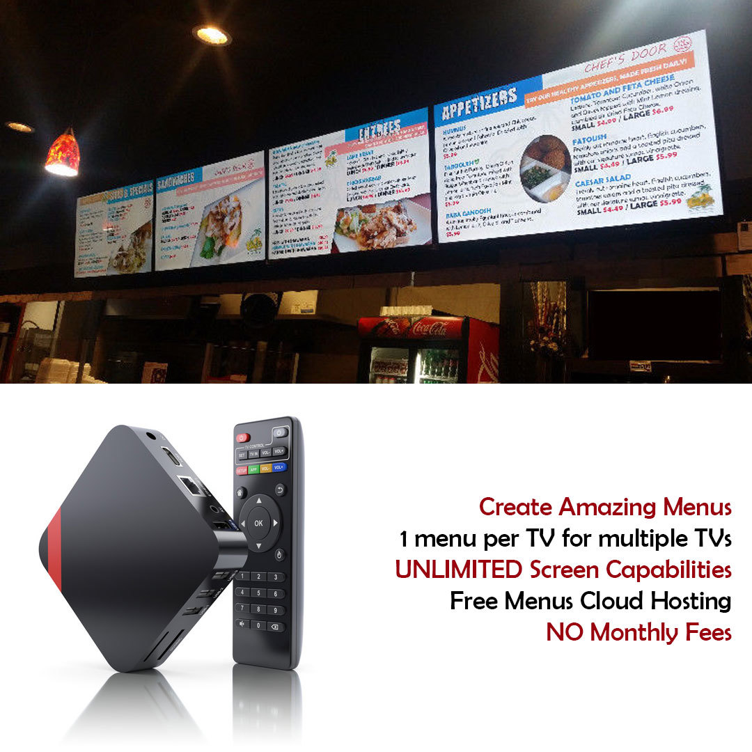 Digital Signage Menu Players with Free Signage Software for Regular TV Menu