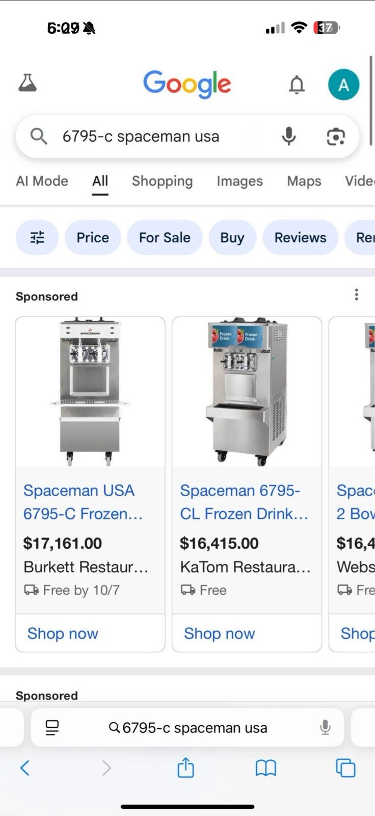 Spaceman 6795-C Commercial Frozen Drink Slush Machine 2 Bowls 28 Quart Pourover