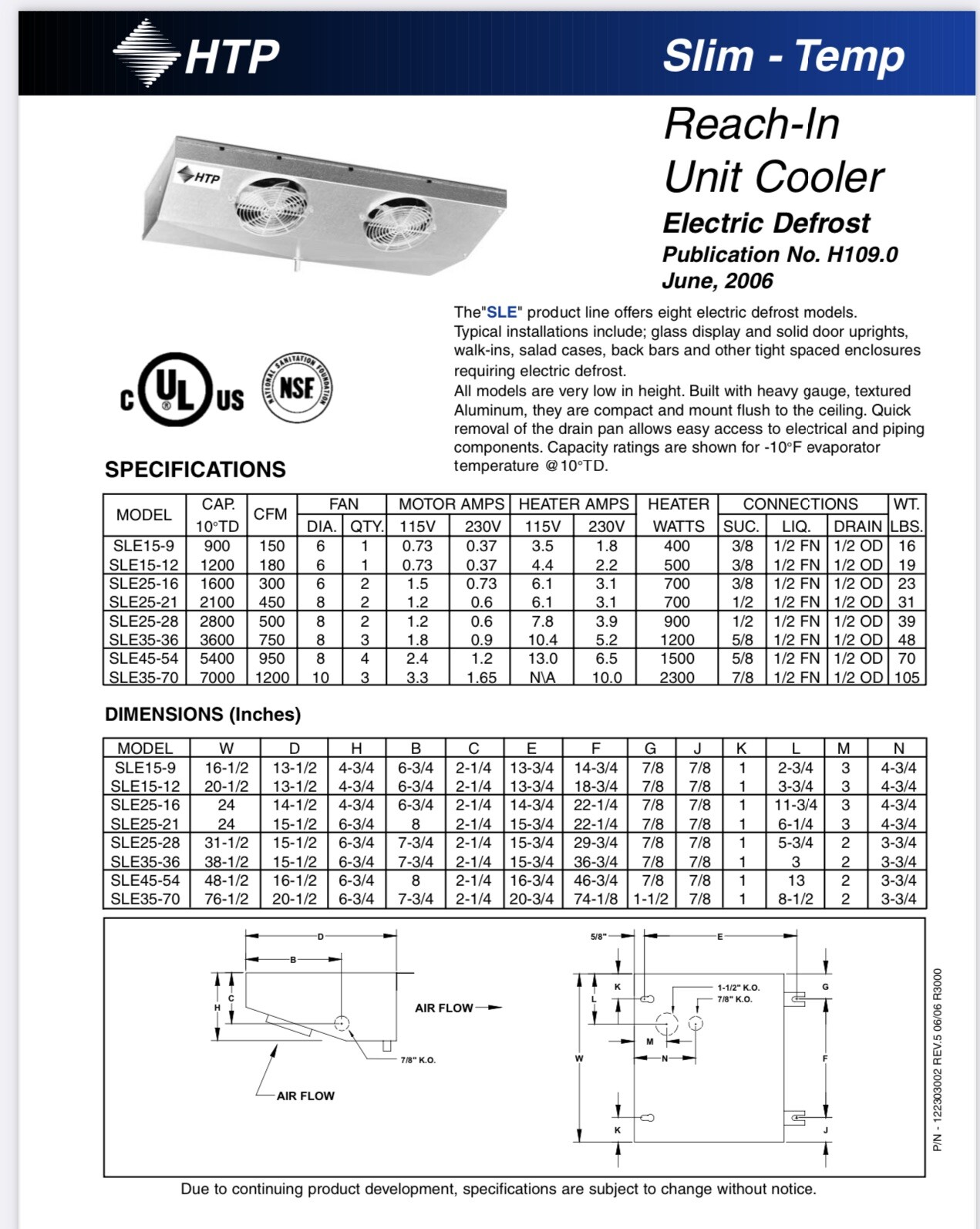 Carrier SLE2521D Electric Defrost Slim Air Reach In Evaporator 2 Fan 230V 1Ph