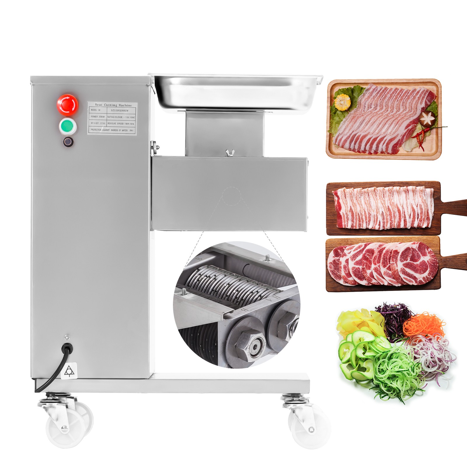 Meat Cutting Machine Meat Slicer w/ Two Sets Blade Food Meat Cutter 500KG/H