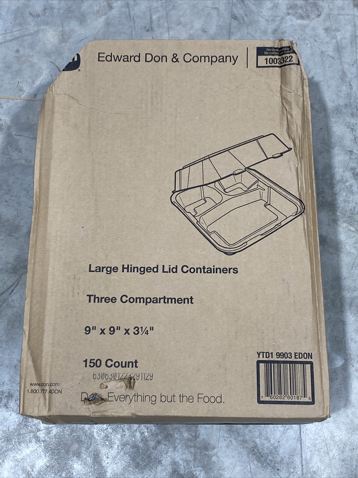 9″ x 9″ x 3 1/4″ White Foam Three Compartment Square Take Out Container-150Count