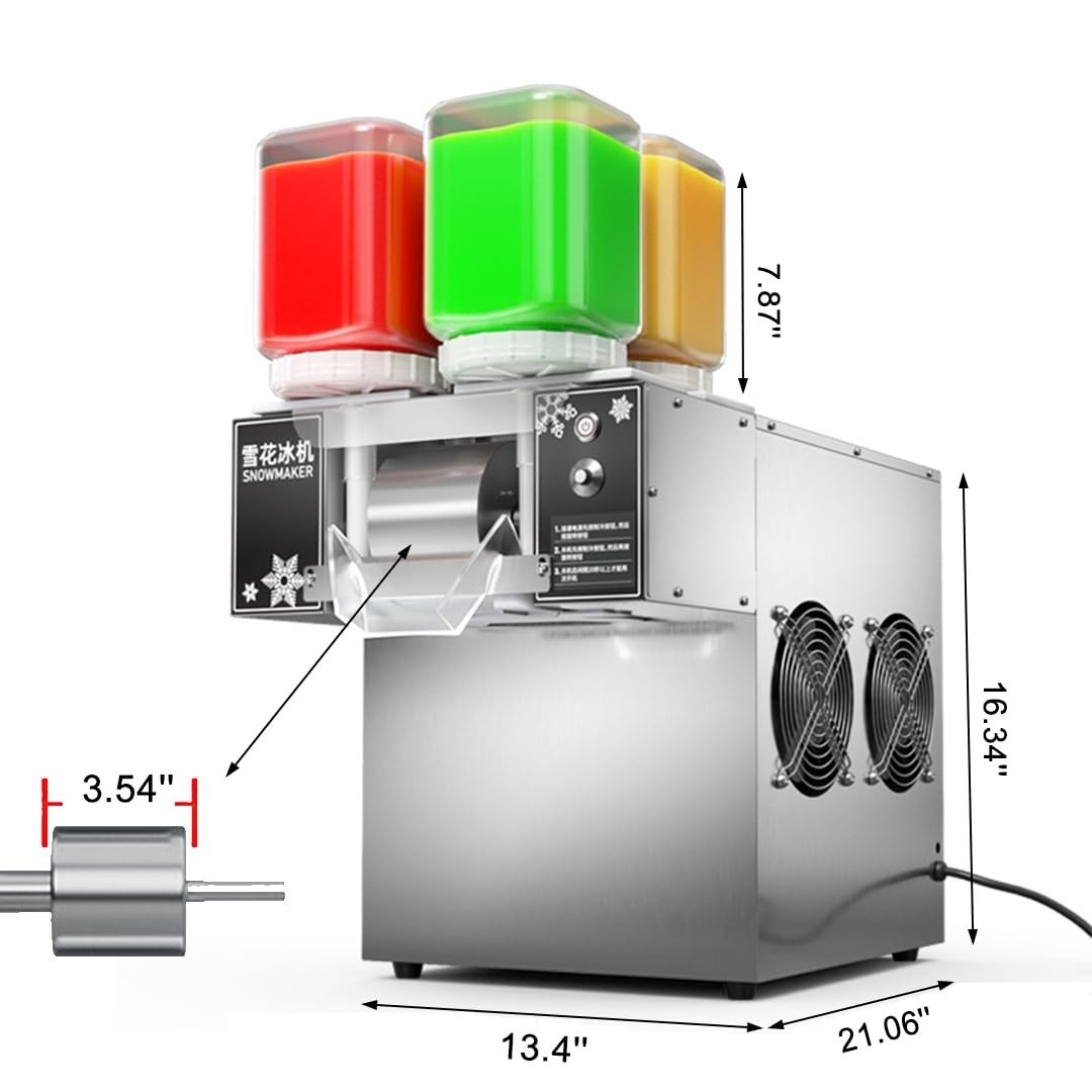 Kolice Commercial Snow Cone Shaved Ice Machine-264 lbs/Day, 4 Feeding Bucket,Air