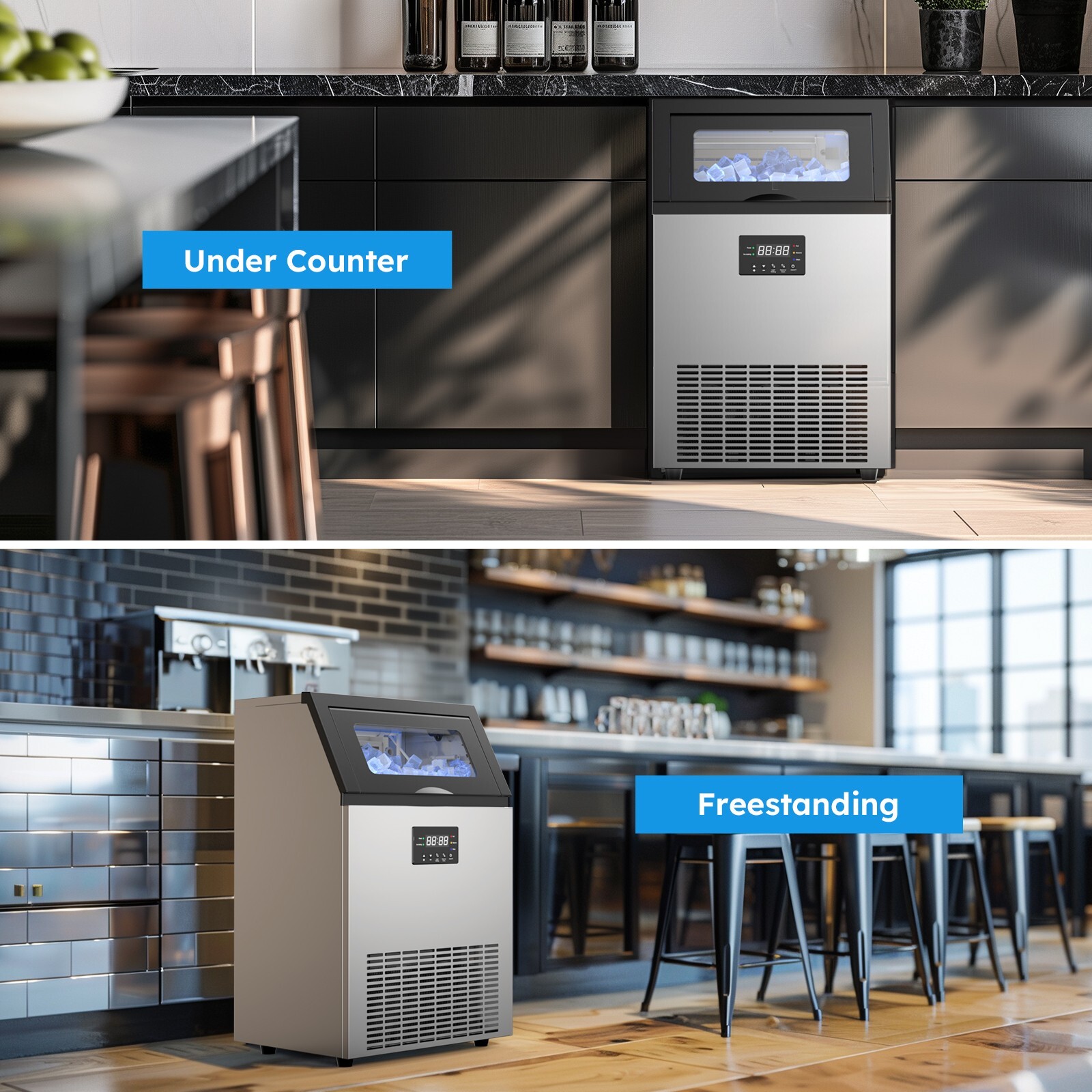 Commercial Ice Maker Machine, 150lbs/24H Stainless Steel Under Counter Ice Maker