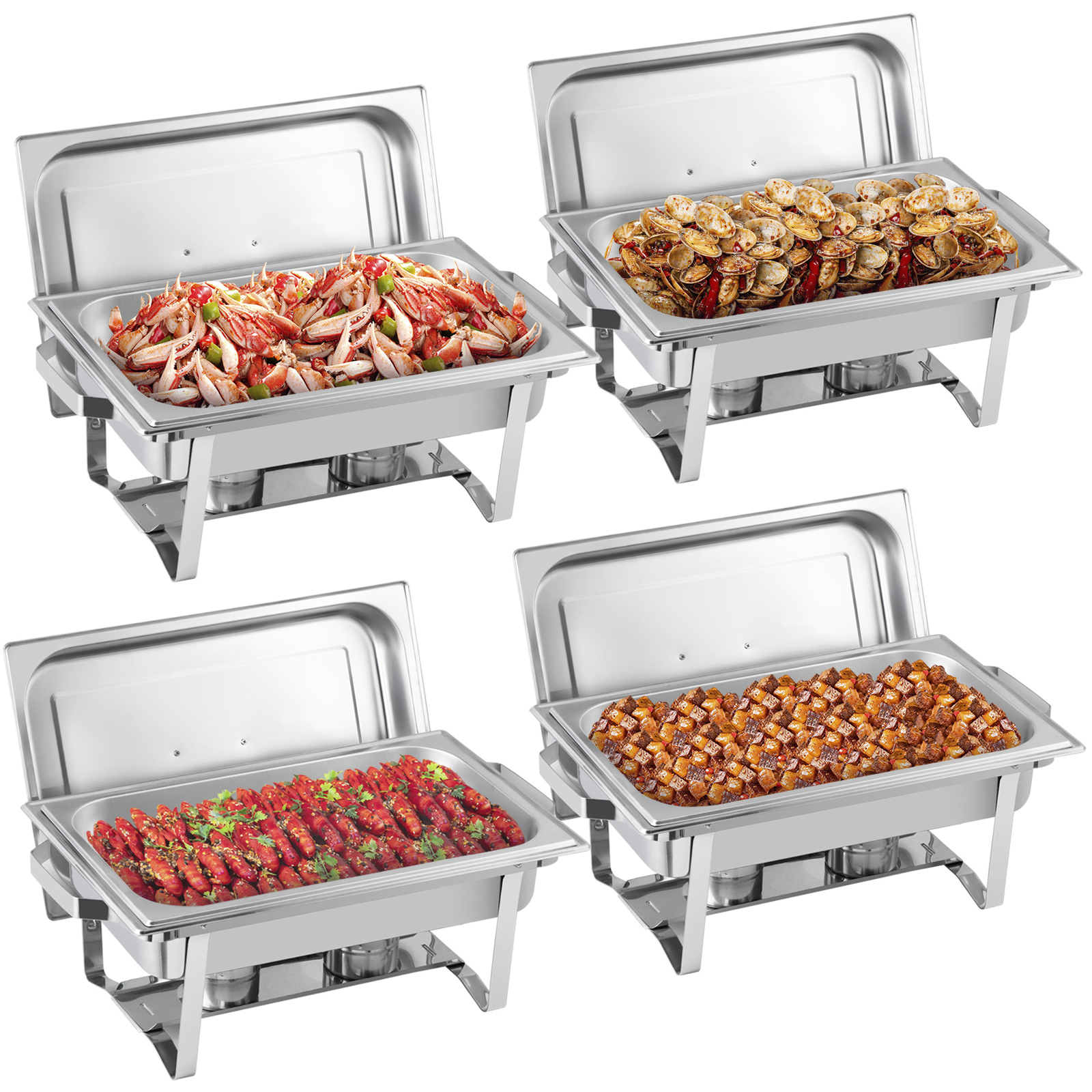 4 Pack Chafing Dish High Grade Stainless Steel Chafer Complete Set Silver 8QT