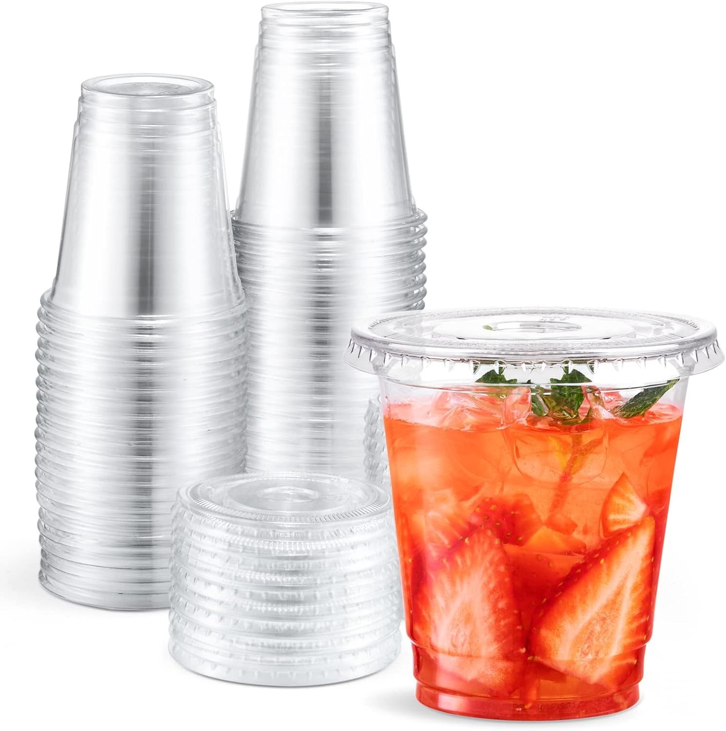 Eupako 8 oz Plastic Cups with Lids 100 Sets, 8 Ounces, 8 OZ (Pack of 100)