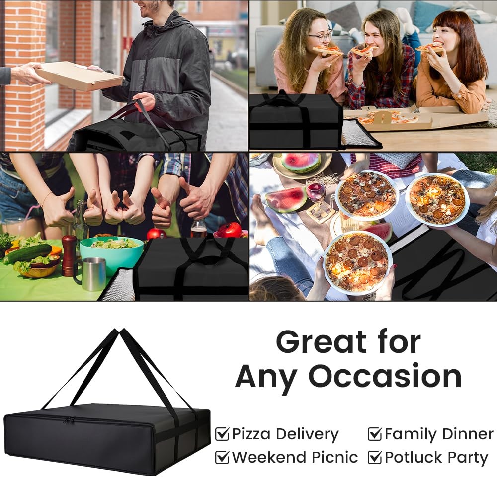 Pizza Bag for Delivery 24″ X 24″ X 6″ Insulated Pizza Delivery Bag Thermal Black