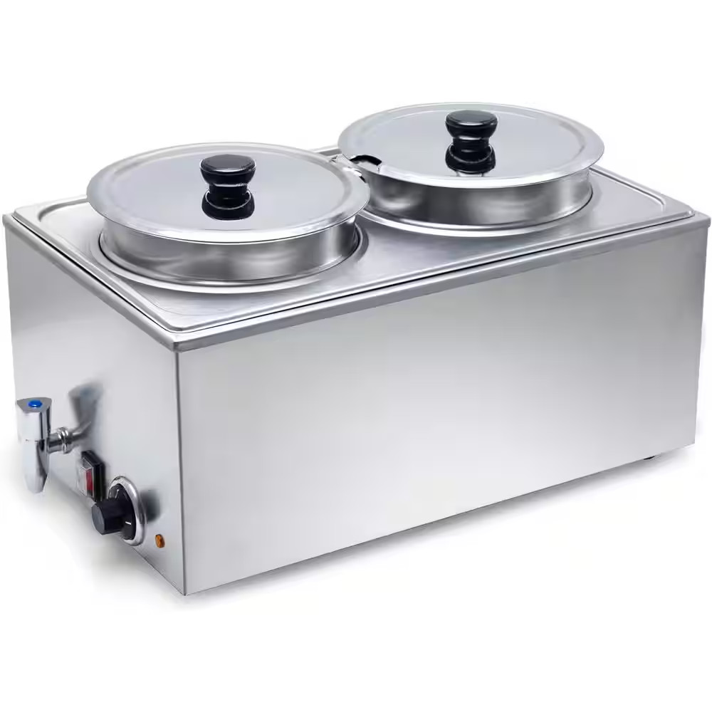 2 round Pots Stainless Steel Bain Marie Food Warmer