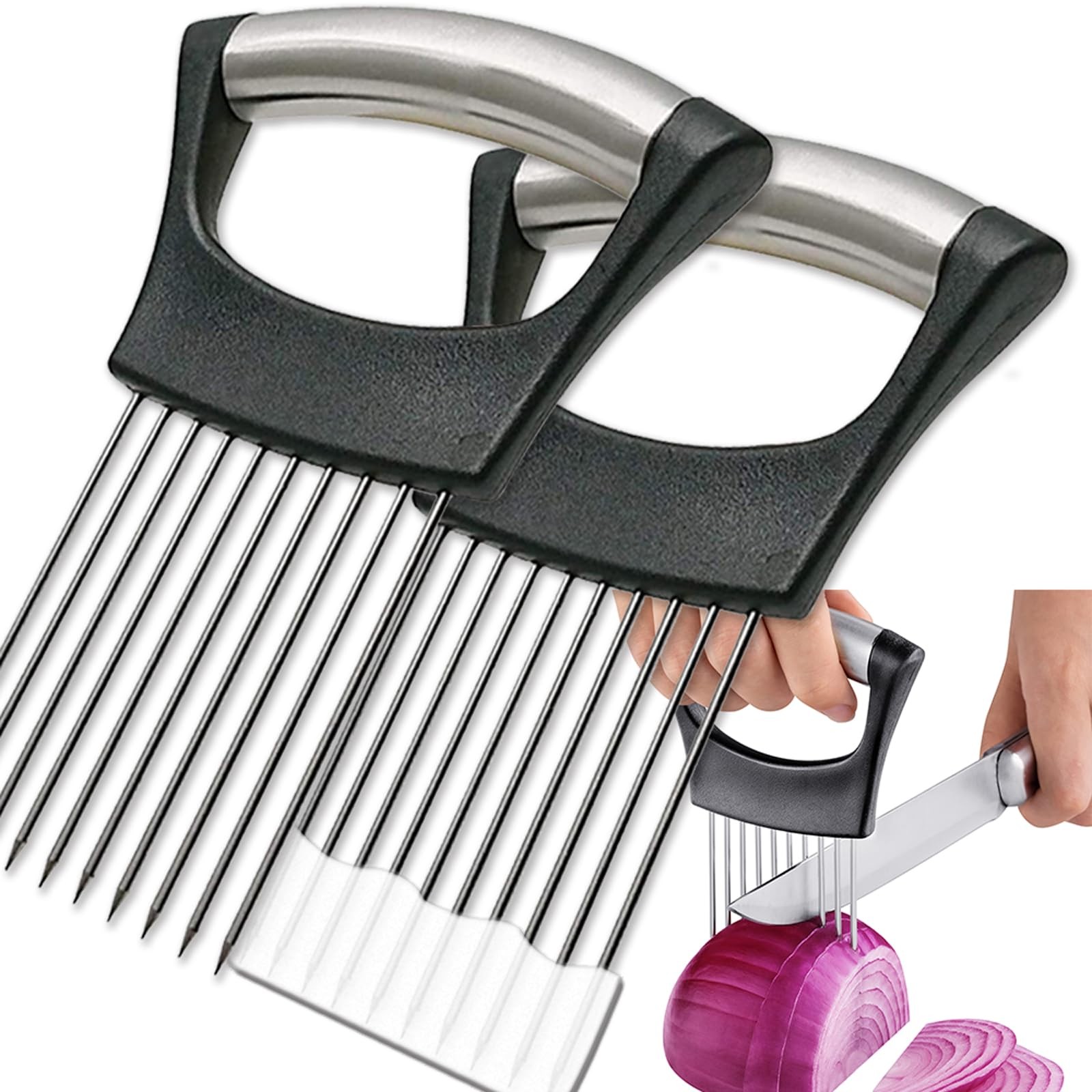 ESINAM Onion Slicer Holder, Premium Vegetable Cutter for Potato Silver