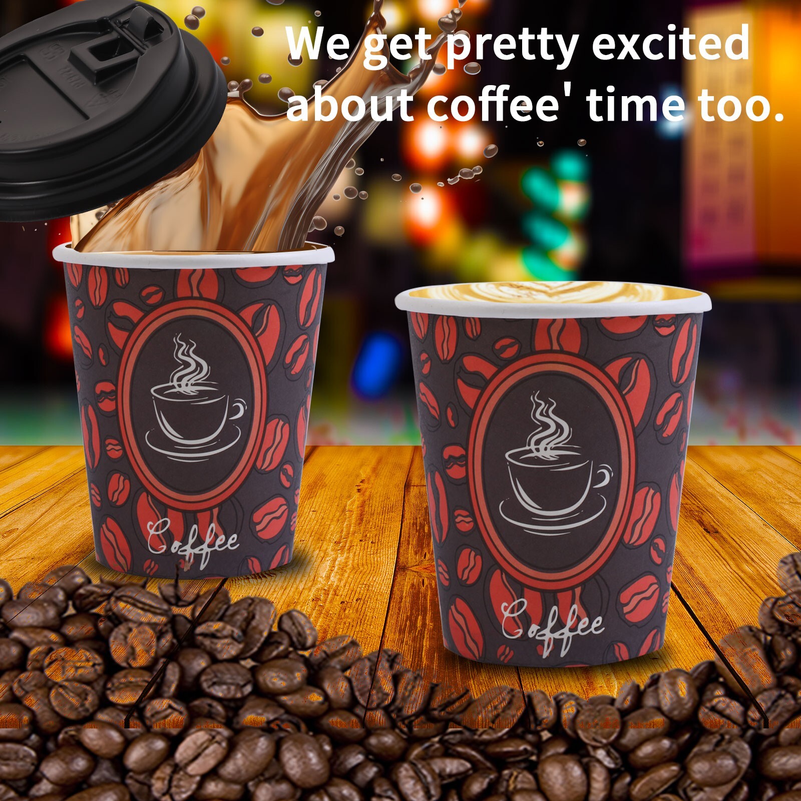 100 Pack Quality Disposable Paper Hot Coffee Tea Cups with Lids- 8oz USA SELLER