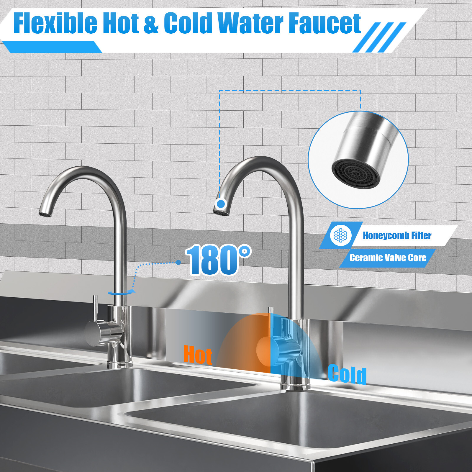 Commercial Sink Stainless Steel 3 Compartment Kitchen Utility Sink With Faucet