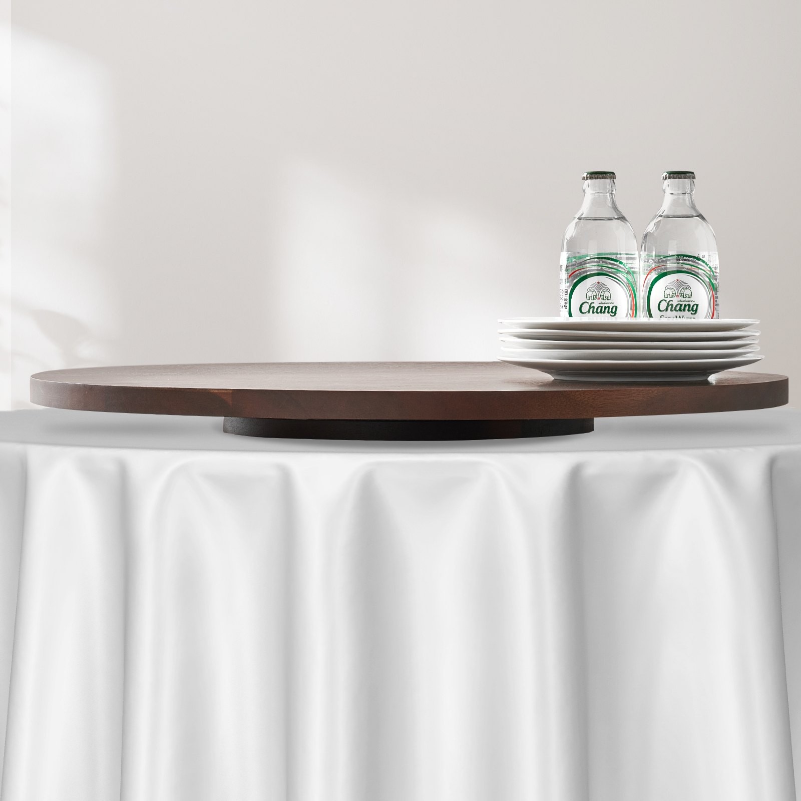 24 in Wood Lazy Susan Turntable, 360° Rotation Round Clear Tabletop Rotating Tra