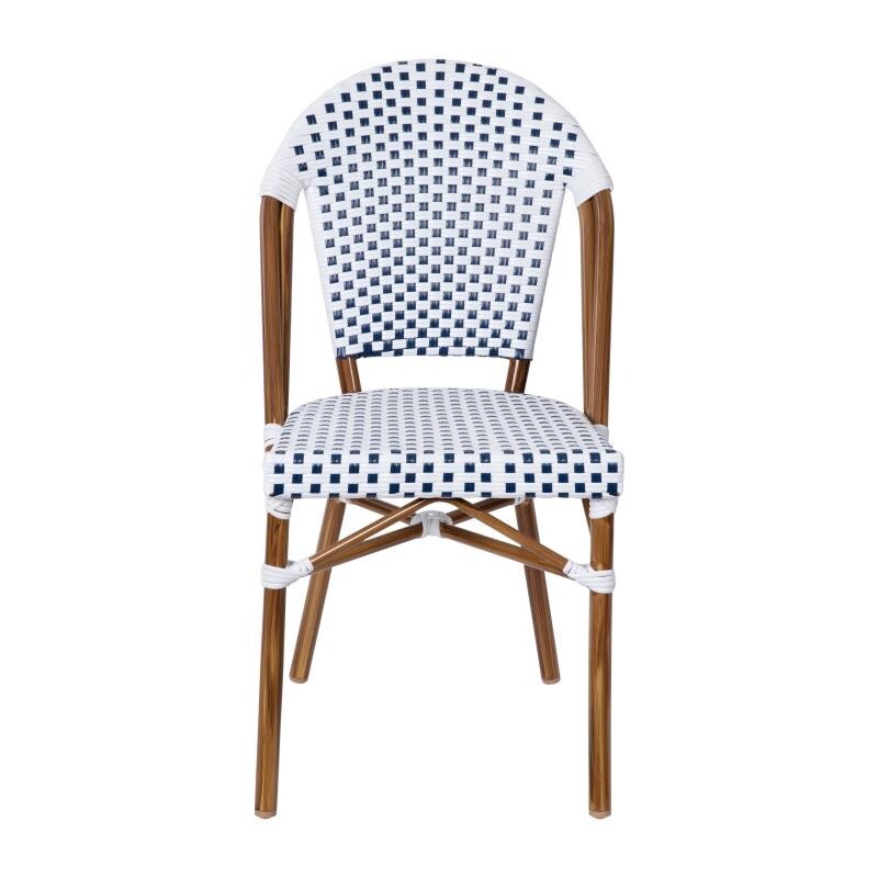 2 PACK Bistro Style White & Navy Armless Dining Chair With Bamboo Aluminum Frame