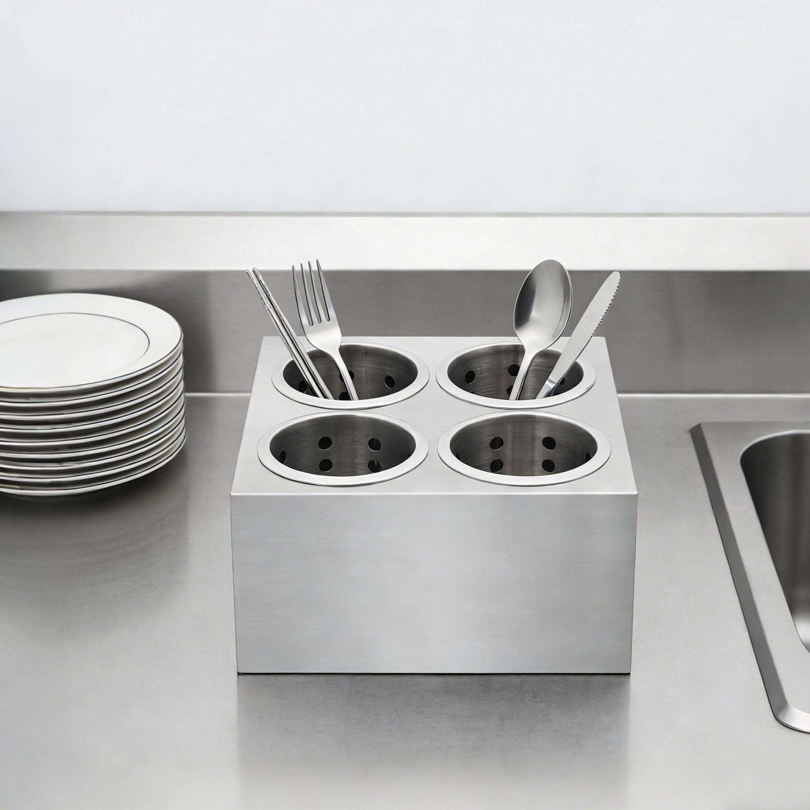 Commercial Stainless Steel Cylinder Flatware Silverware Storage Holder Boxes
