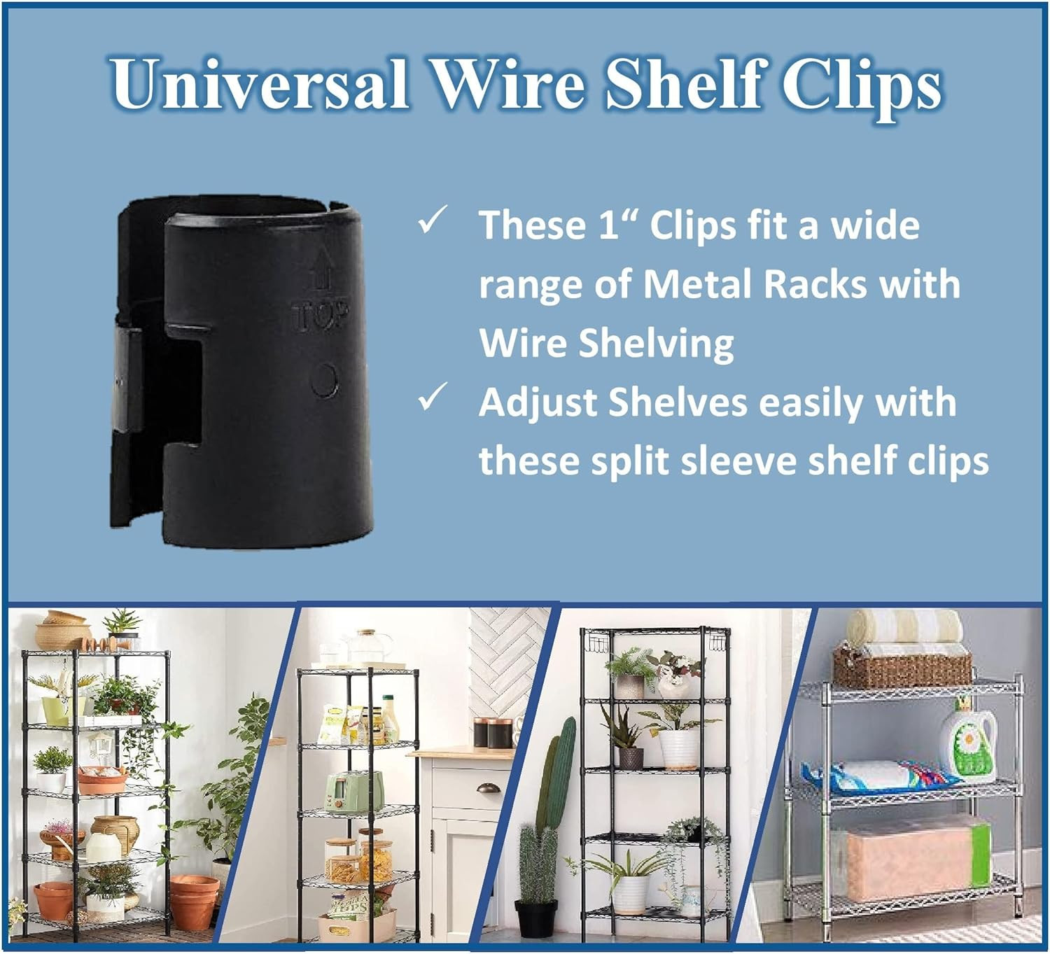 1″ Diameter Post Wire Shelf Clips Shelving Split Sleeves Lock Metal Rack Locking