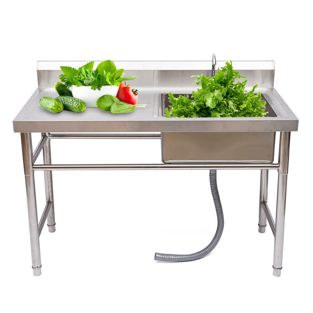 2 Compartment Commercial Sink Stainless Steel Kitchen Utility Sink w/ Prep Table