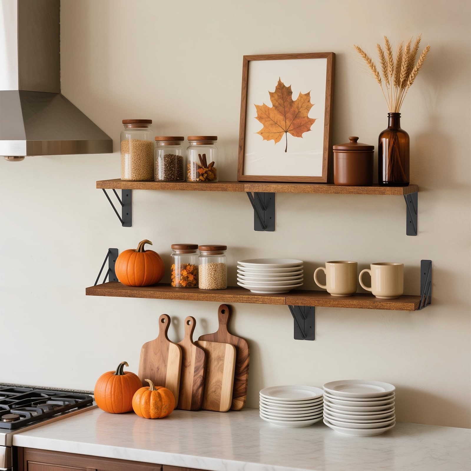 BAYKA Wall Shelves for 16-inch Mixed, C. Rustic Brown Board & Black Brackets
