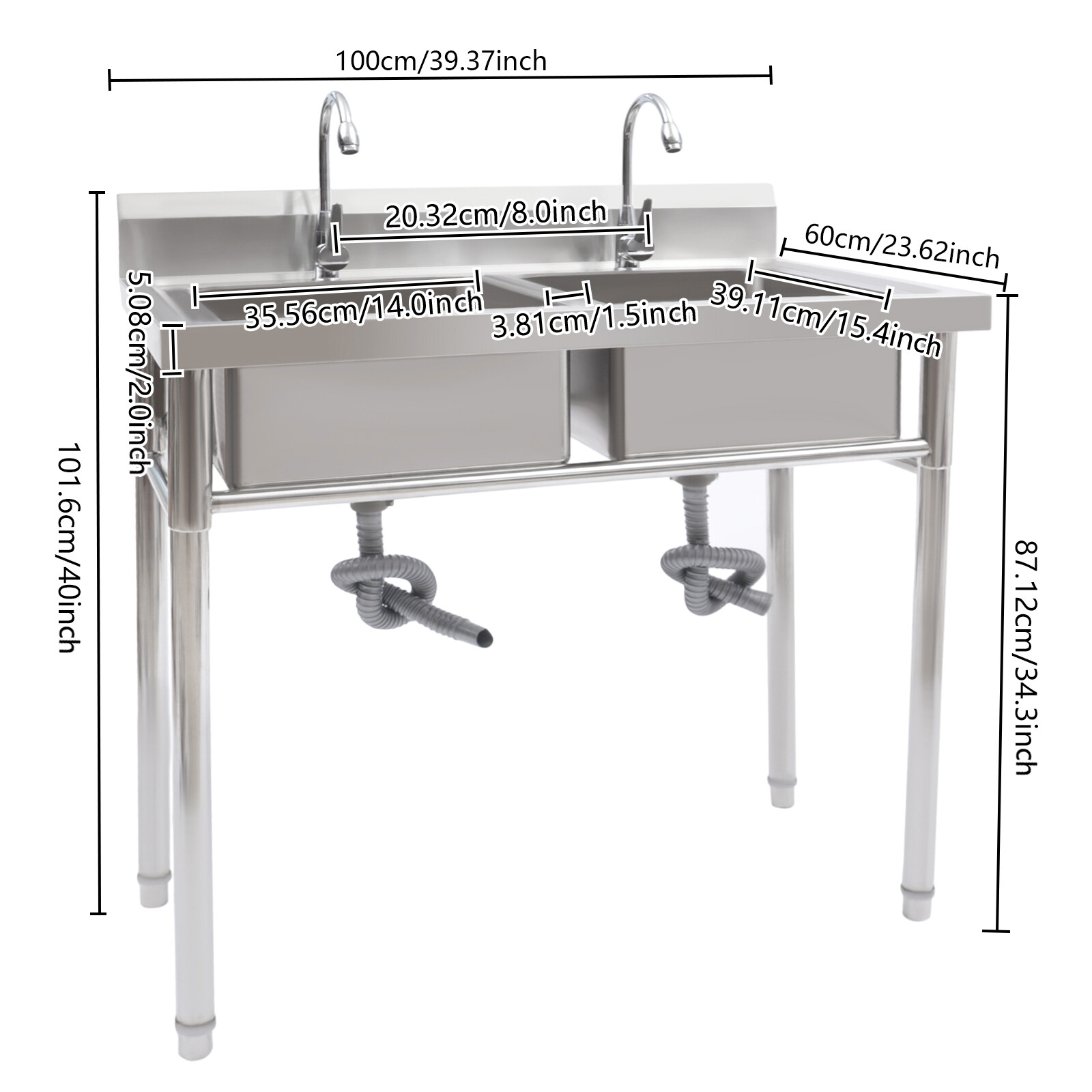 Stainless Steel Commercial 2 Dual Compartment Utility Prep Sink w/ Basins Faucet