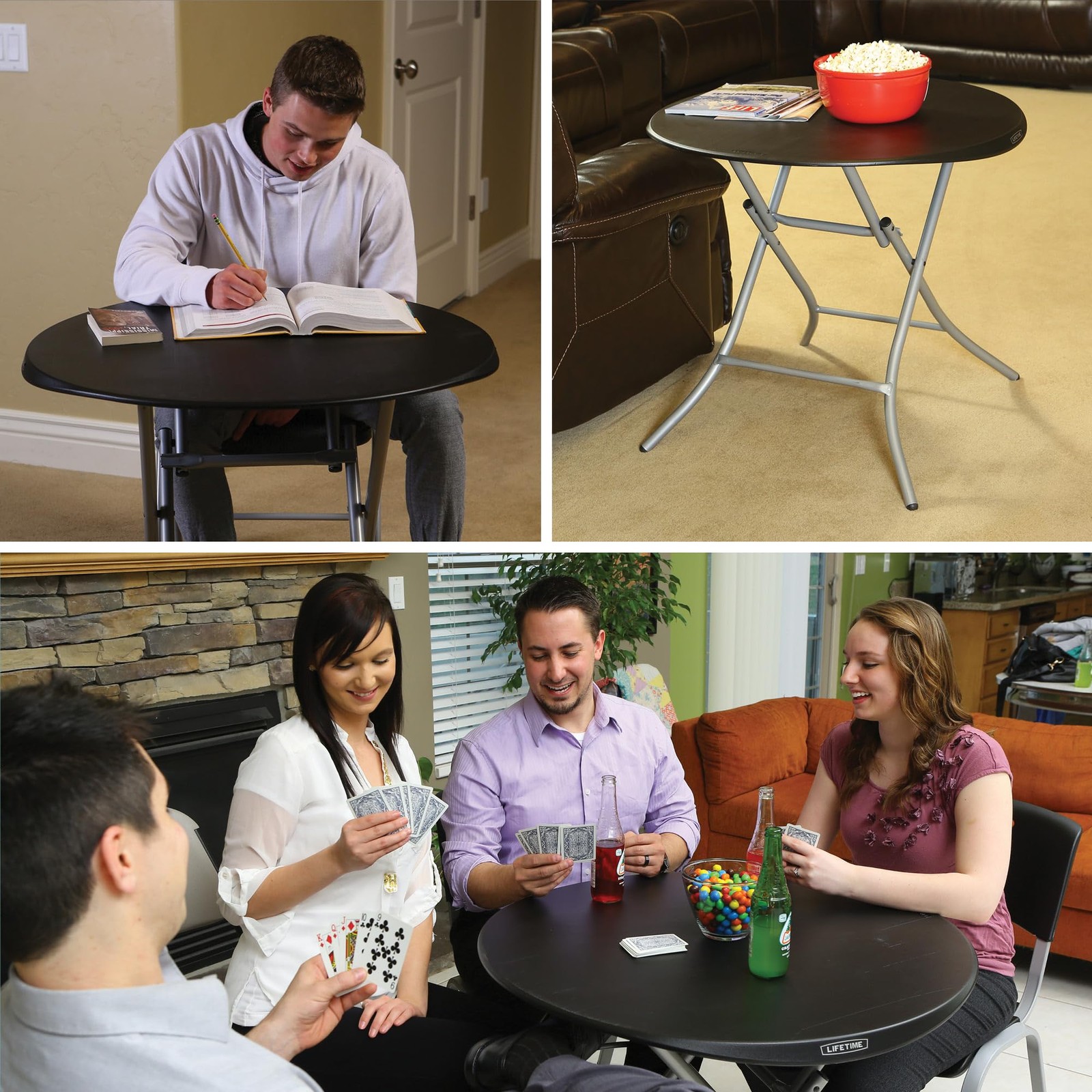 Lifetime 33-Inch Round Folding Table Black Portable Indoor Outdoor Use 81316