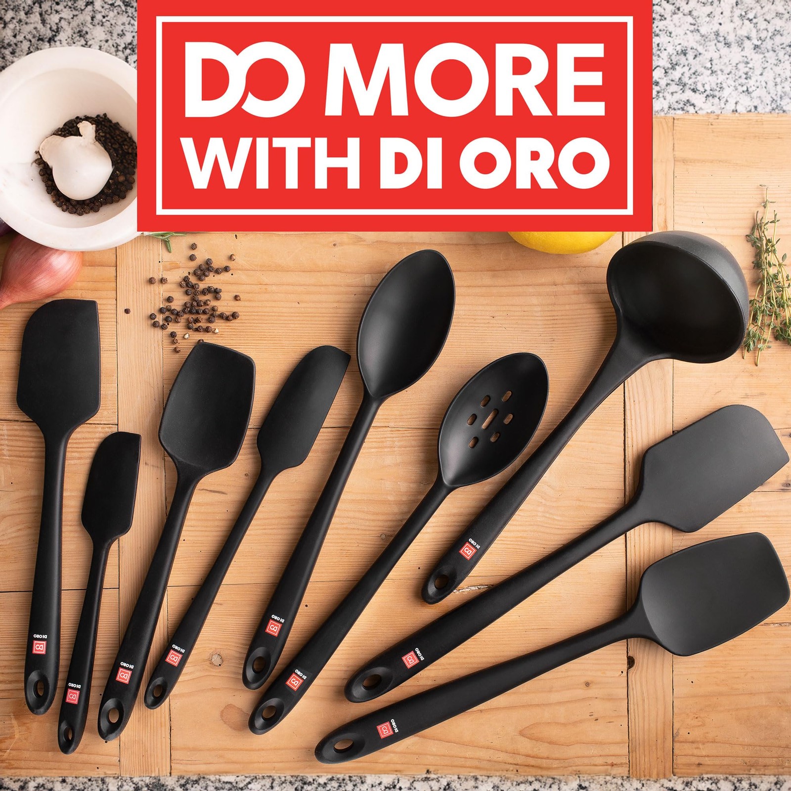 DI ORO Silicone Spatula Set – Rubber Kitchen Spatulas for 3 piece, Black