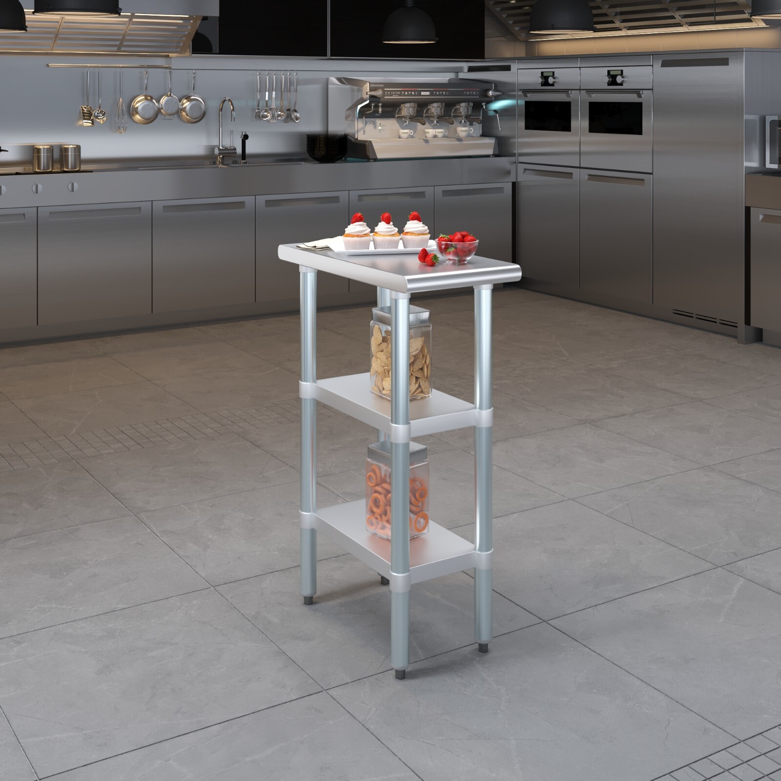 24 in. x 12 in. Stainless Steel Work Table with 2 Shelves | Metal Utility Table