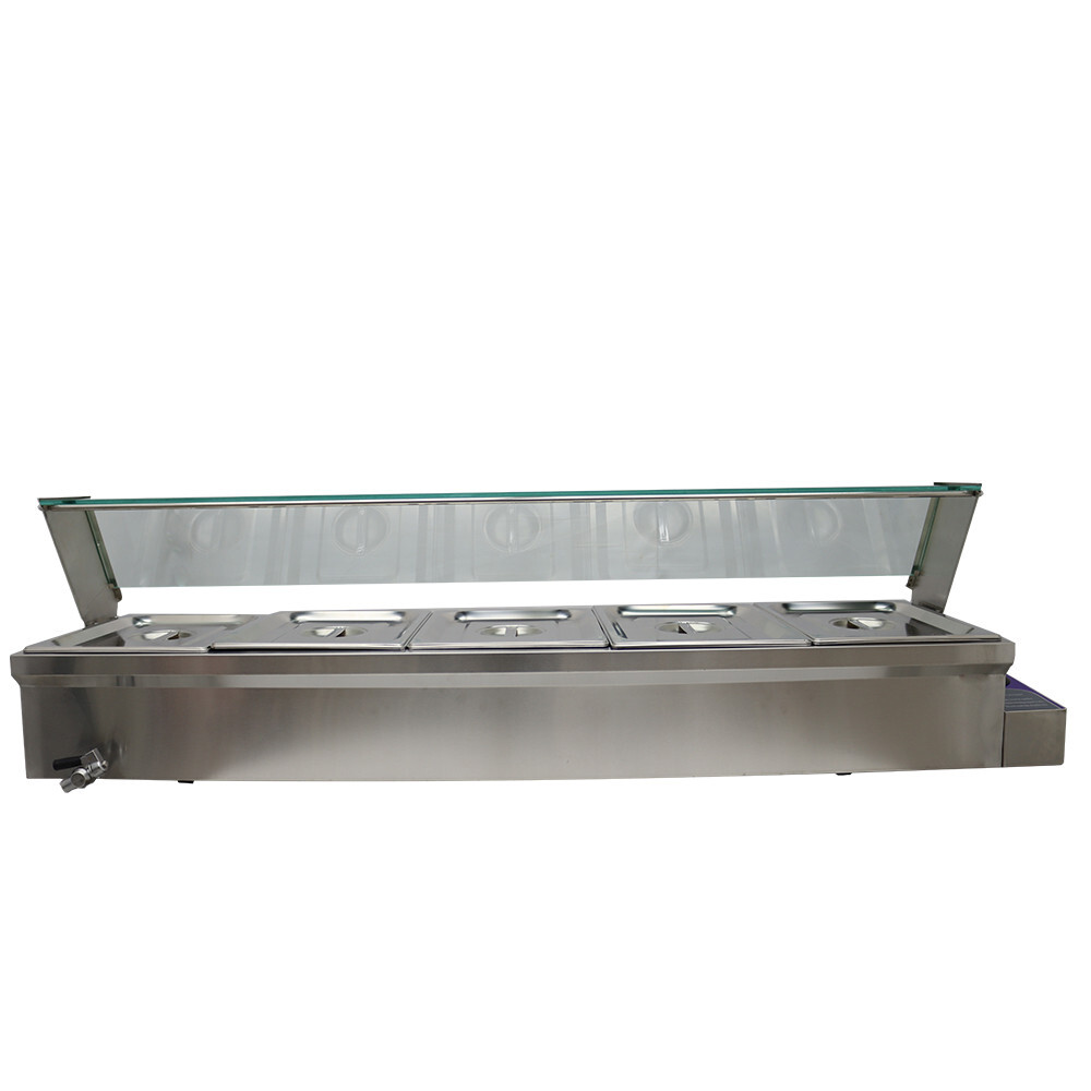 5-Pan 1/2 Size 6″ deep Stainless Countertop Bain-Marie Buffet Food Warmer 110V