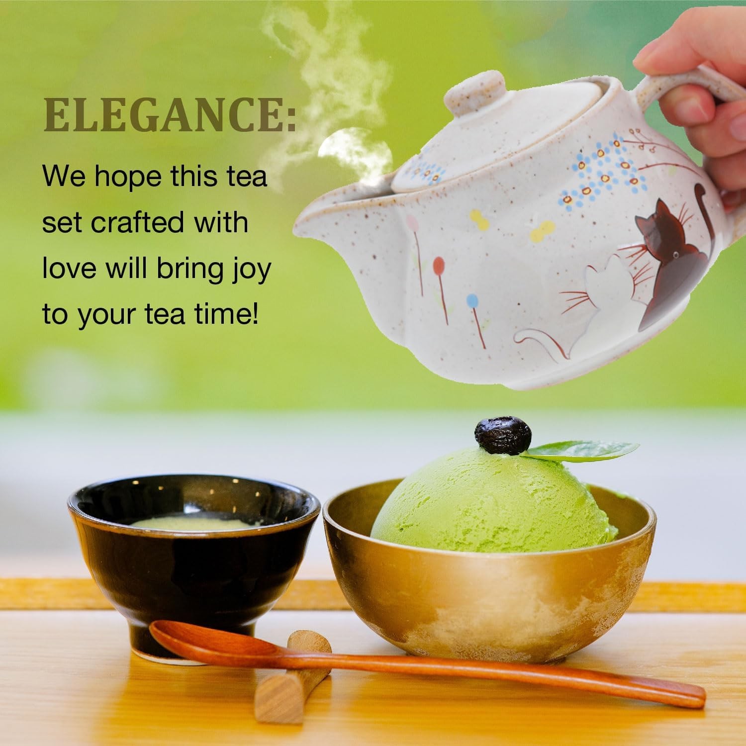 10oz Cat kyusu Kutani Yaki(ware) Japanese CeramicTeapot with Removable Infuser,