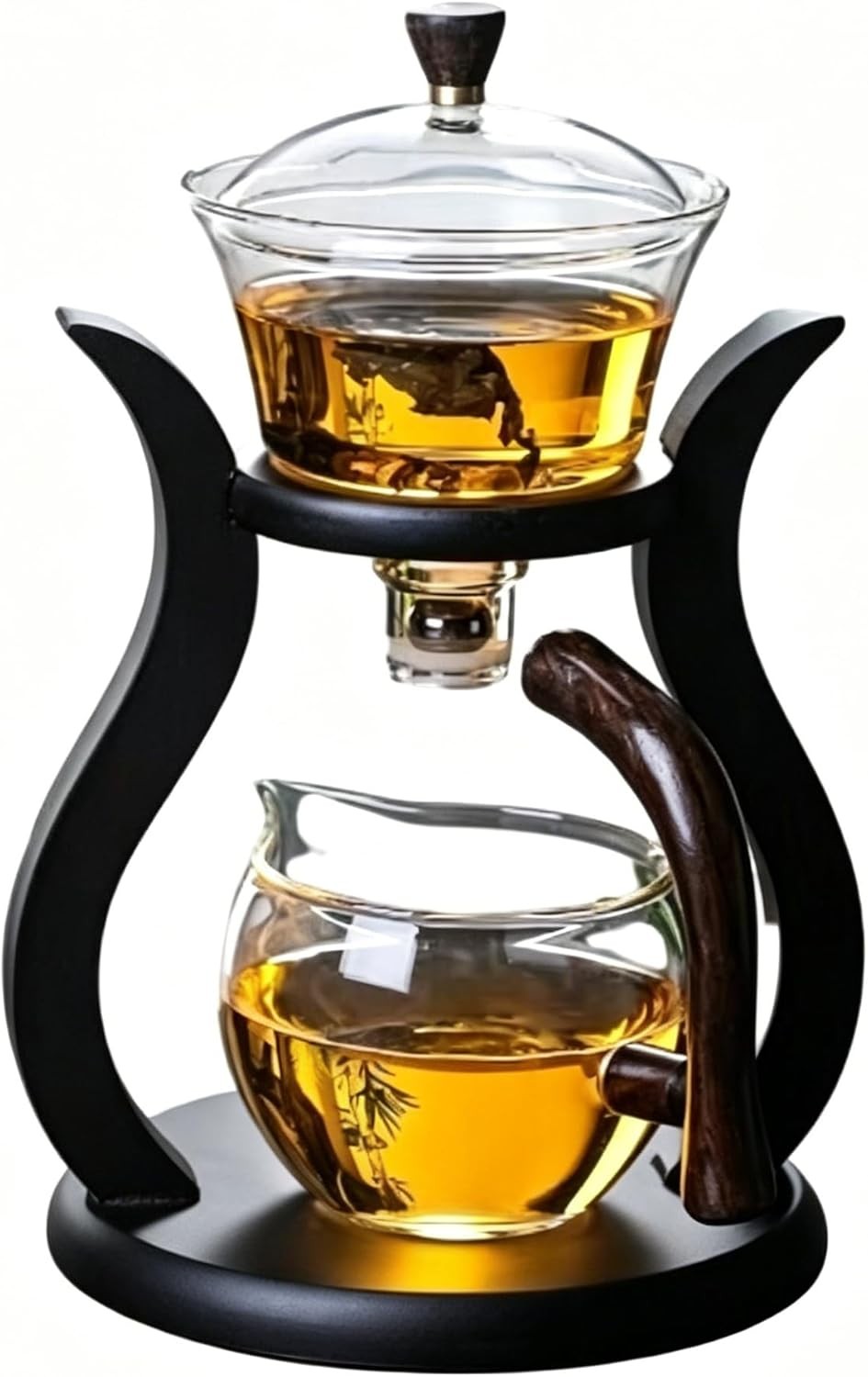 Lazy Kungfu Drip Teapot Magnetic Semi-Automatic Glass Teapot Wooden Glass Tea