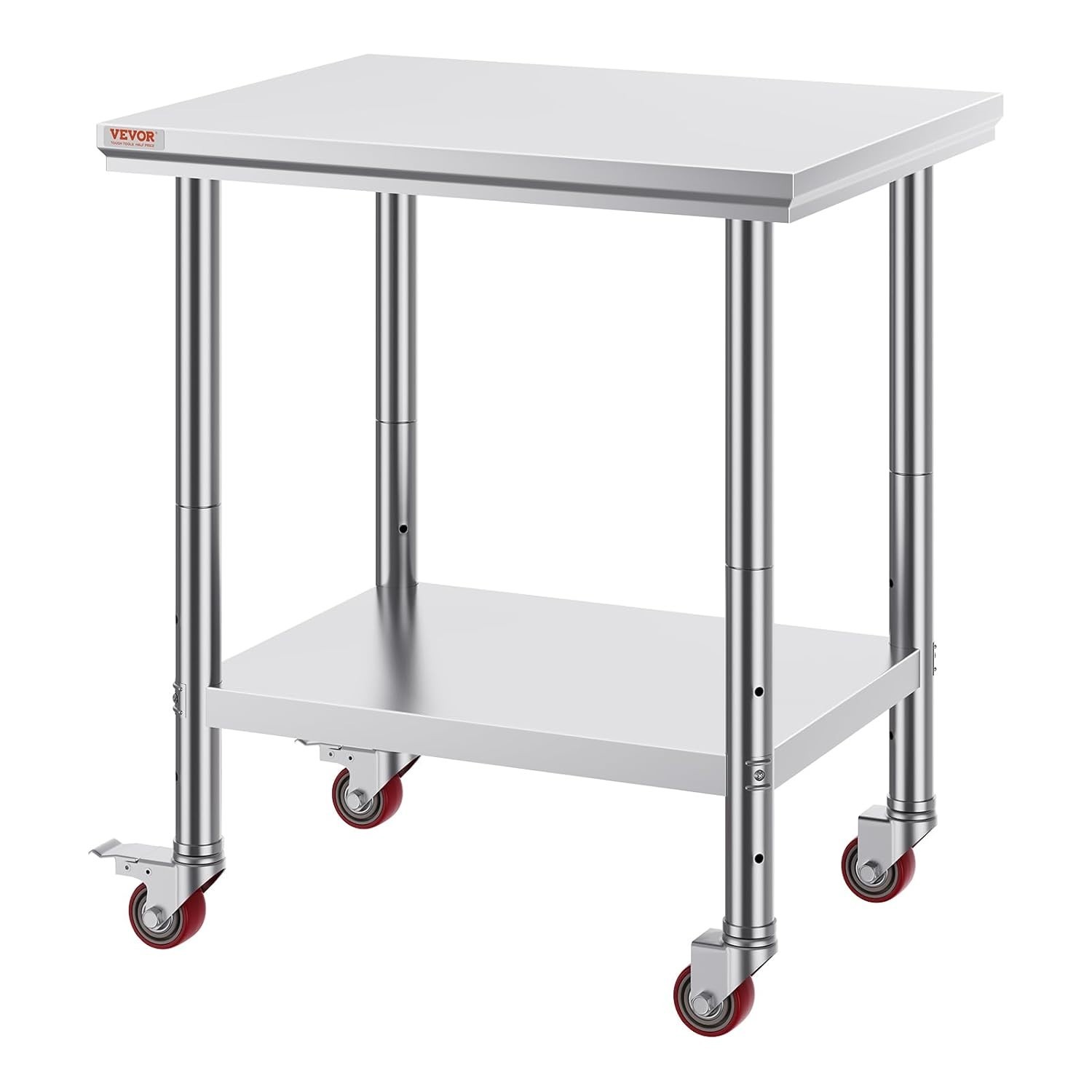 Stainless Steel Work Table with Adjustable Shelf 24 x 30 Inch Mobile Design