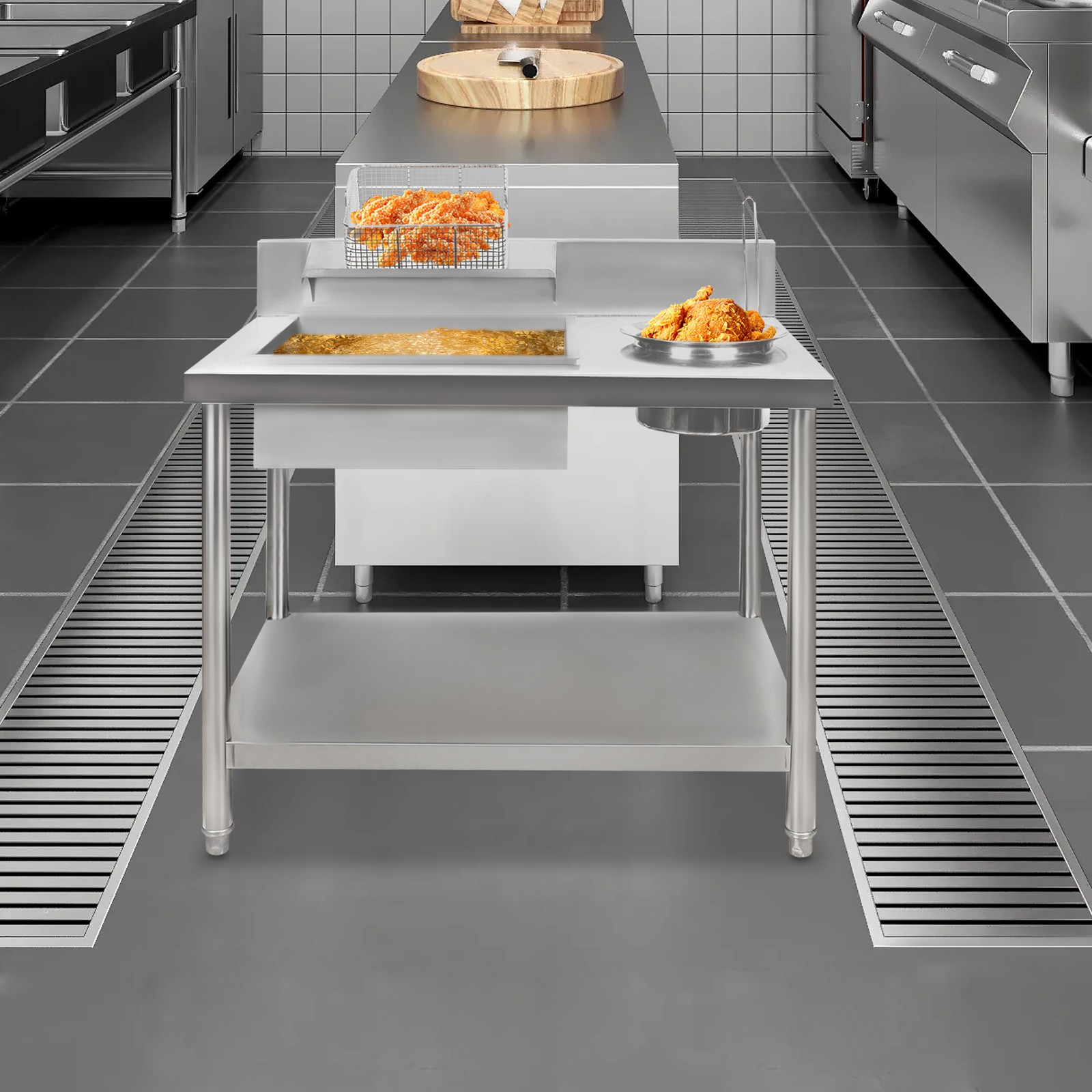 Commercial Breading Table Fried Chicken Station Prepare Workdesk Stainless Steel