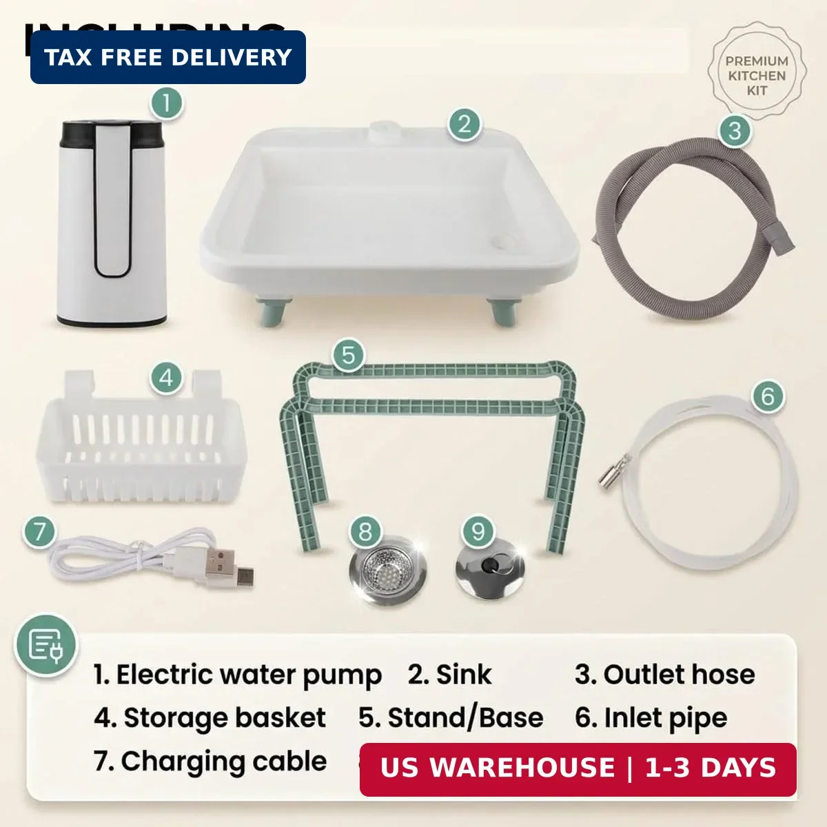 Portable Hand Washing Station with Electronic Faucet Adjustable Outdoor Sink Sta