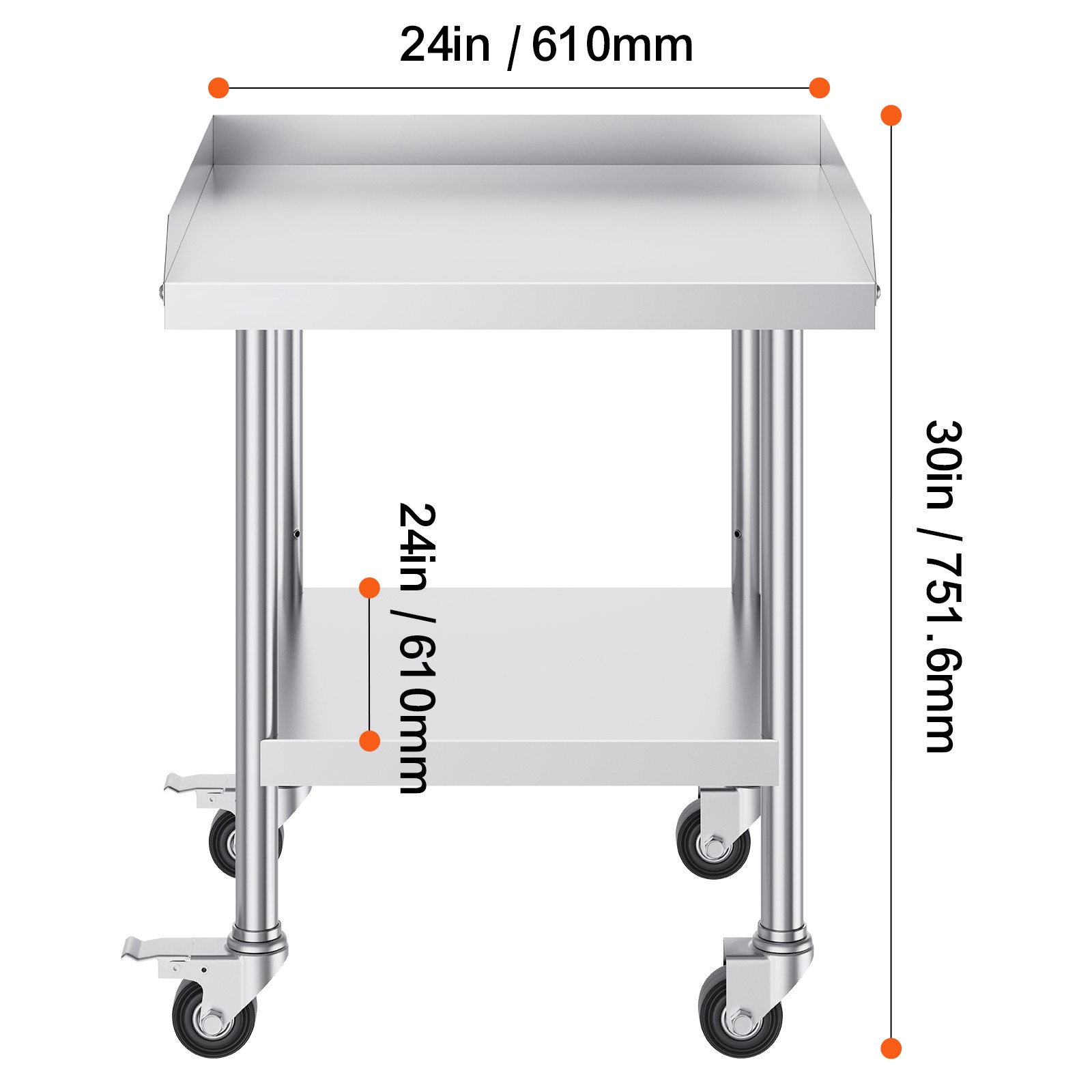 VEVOR Stainless Steel Work Table 24″x24″ Commercial Food Prep Table W/ 4 Casters