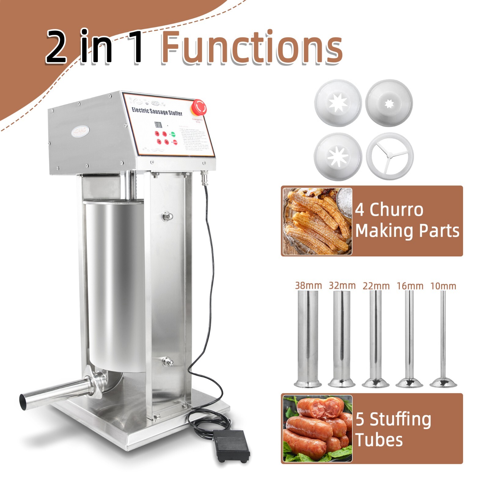 CMI Electric Sausage Stuffer 15L 30LBS Stainless Steel Restaurant Sausage Maker