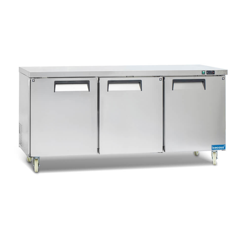 3 Door Undercounter Refrigerator, ICECASA 72″ Commercial Lowboy Worktop Cooler
