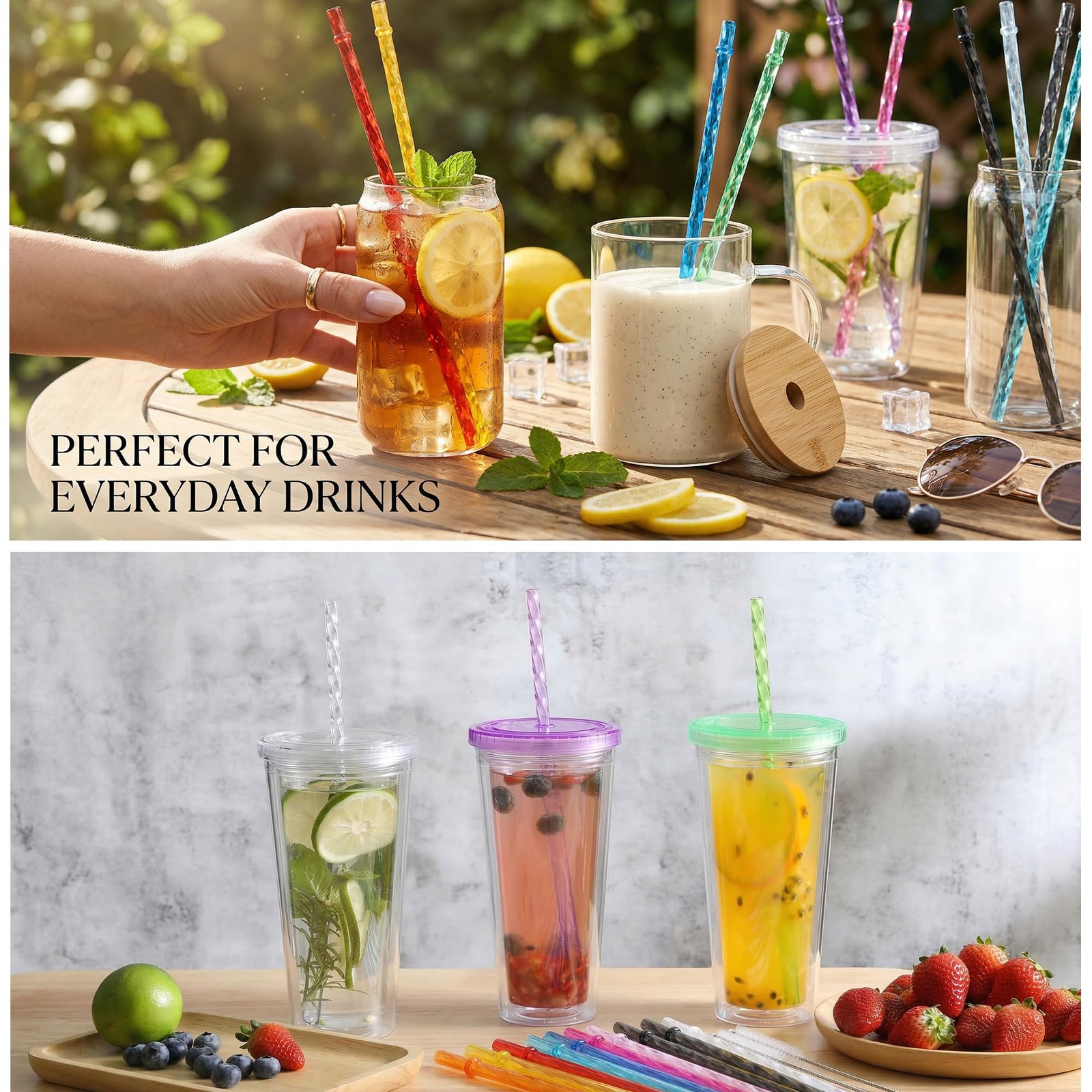 24 Pack Reusable Plastic Clear Swirl Straws, 11″ Long 11in, swirl-12 colors