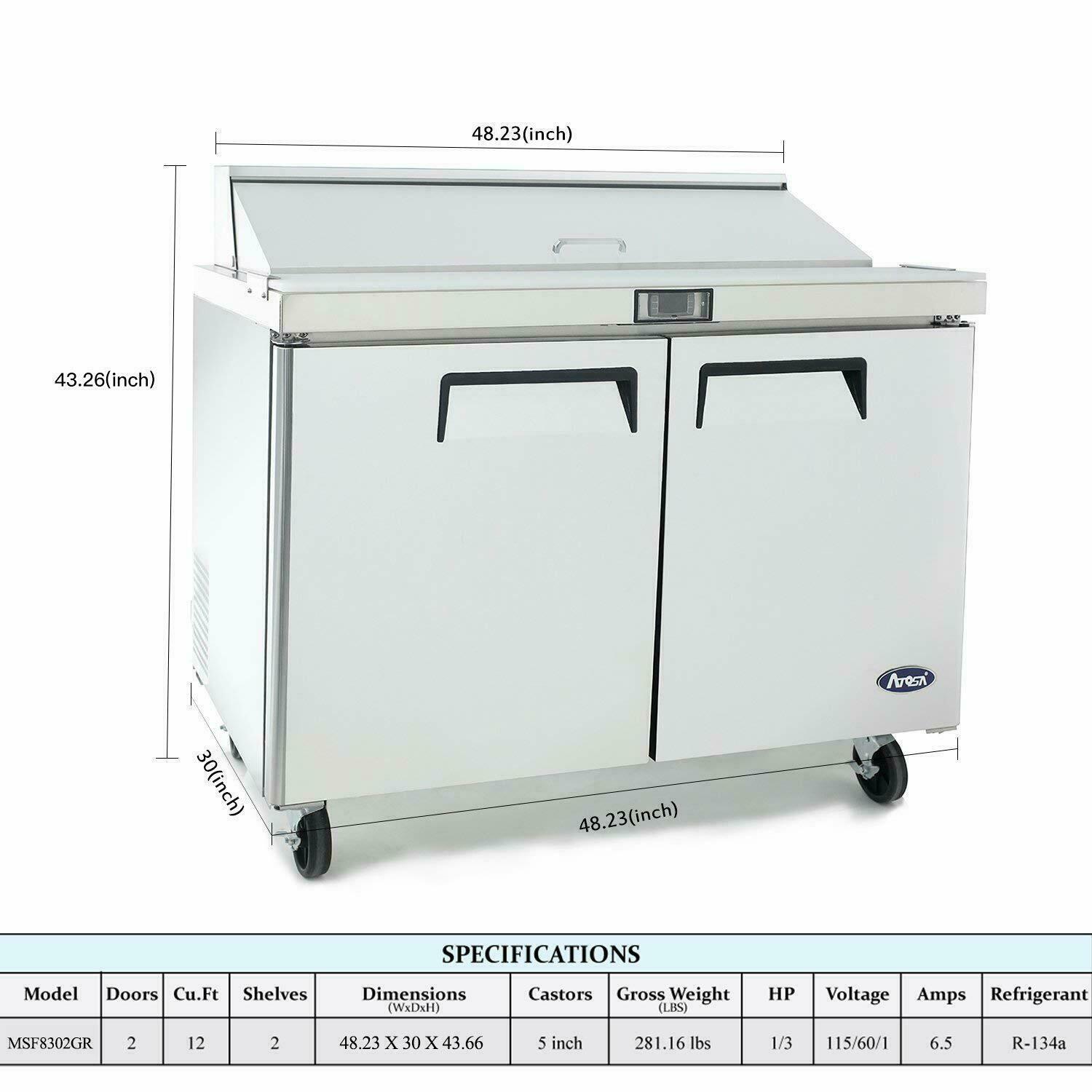 Atosa MSF8302GR 48″ 2 Door Sandwich Prep Unit 12 Stainless 1/6 Pan FREE LIFTGATE